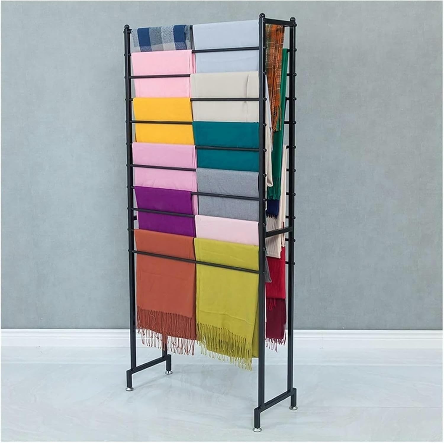 Black Iron Freeestanding Scarf Organizer Stand Wrapping Paper Rack Display, Large Capacity 2 Sided Holder for Retail Store/Flower Shop~/