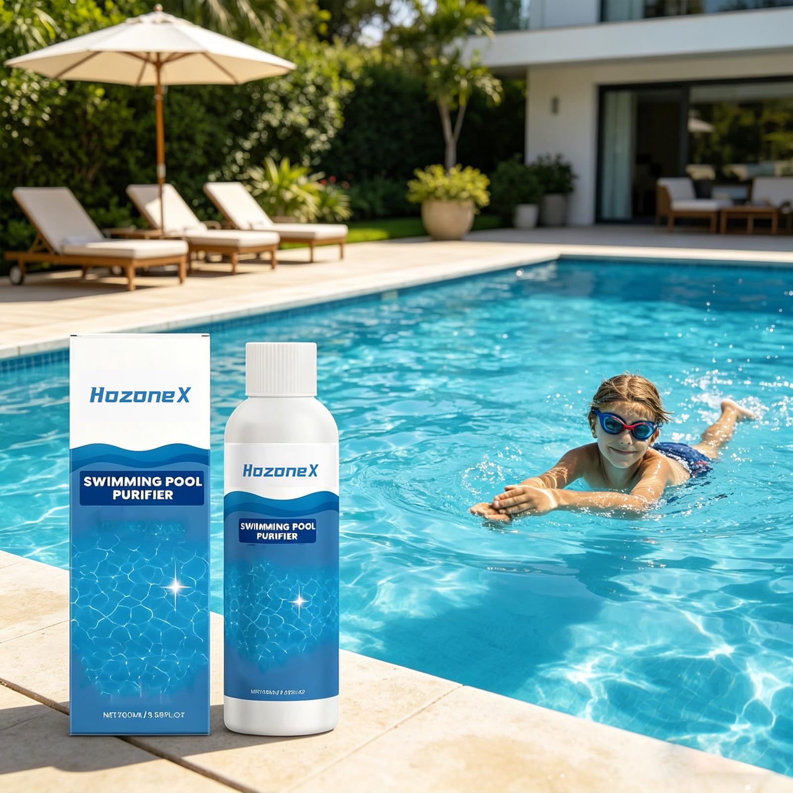 Hozonex Schwimmbad Reiniger, Pool Wasserreiniger für kristallklares Wasser, effektiver Pool Klärer zur Trübungsentfernung, für Aufstellbecken, Gartenpool, Whirlpool (3 Artikel)