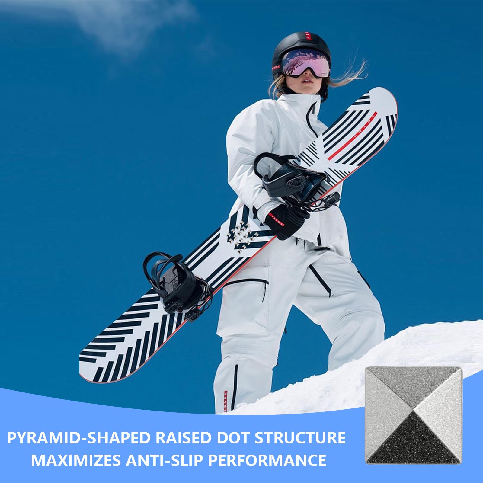 18 Pièces Stomp Pad Snowboard,Coussinet Antidérapant Snowboard,3D Pad Snowboard Autocollant (Argent)