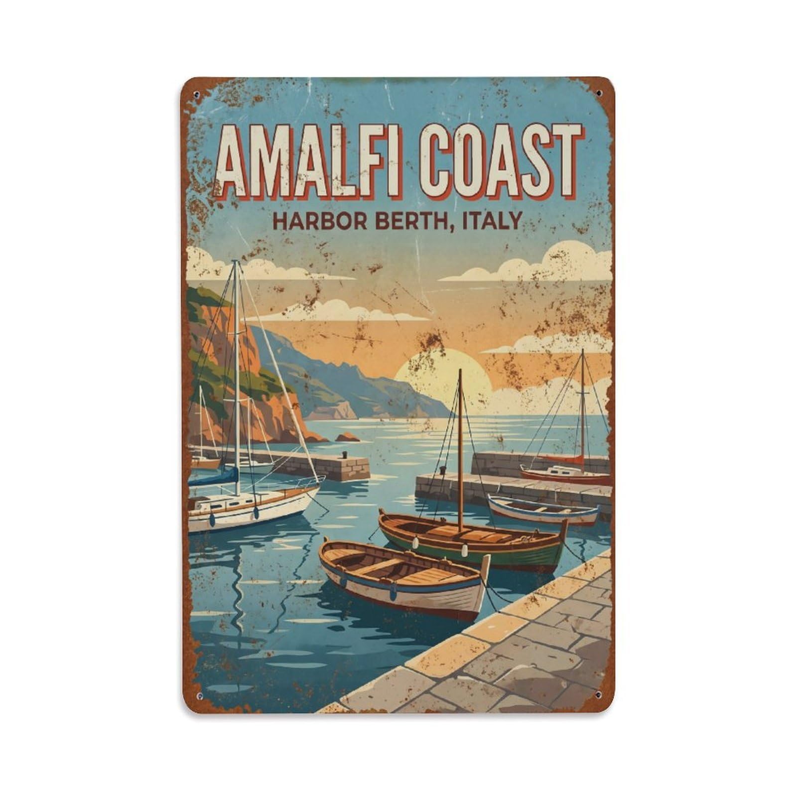 Vintage Travel Berth Italy Harbor Metal Tin Sign