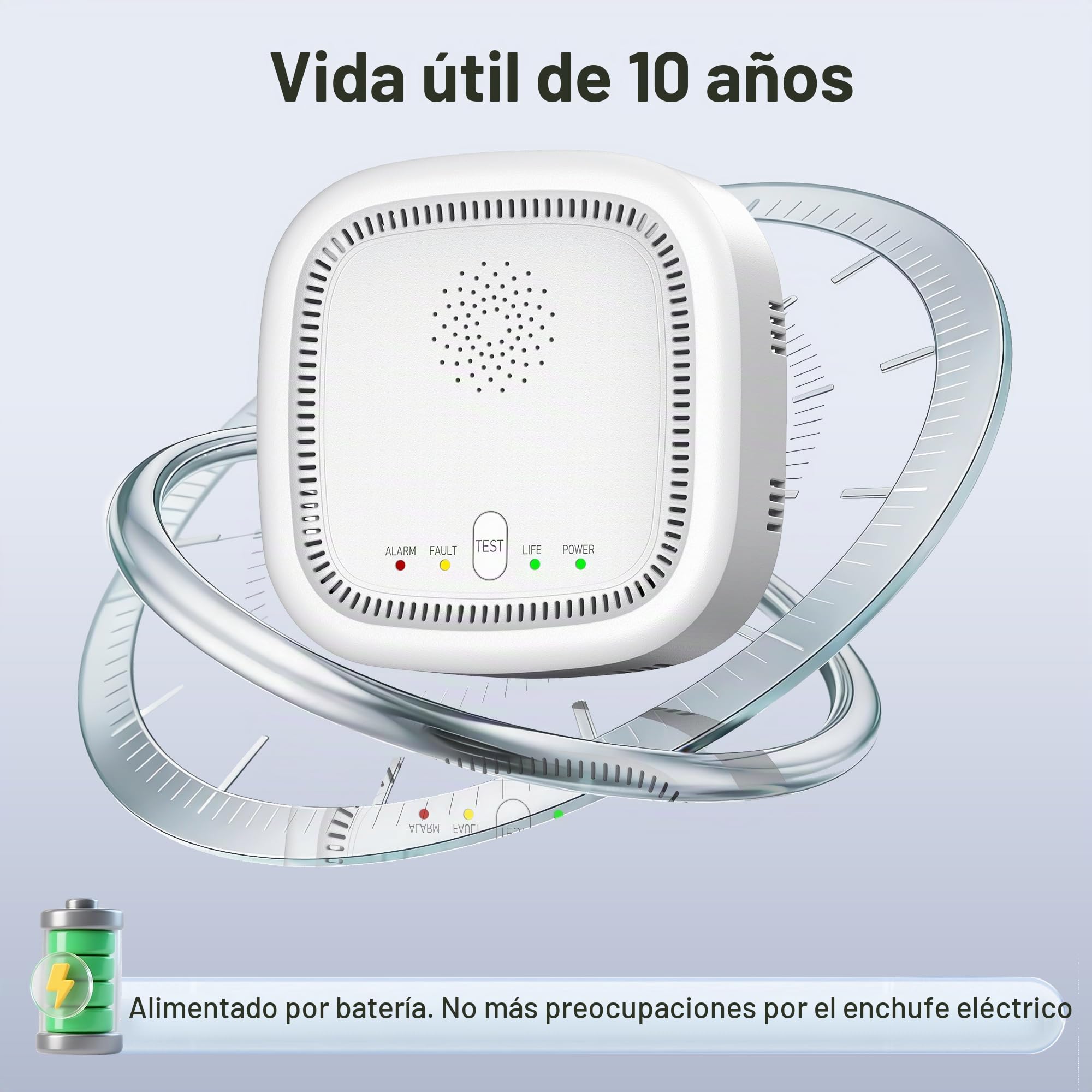 Detector de Gas 100% a Baterías, Detecta Gas Natural y Metano, Alarma Acústica y Visual para Casa y Autocaravana (Batería Incluida)