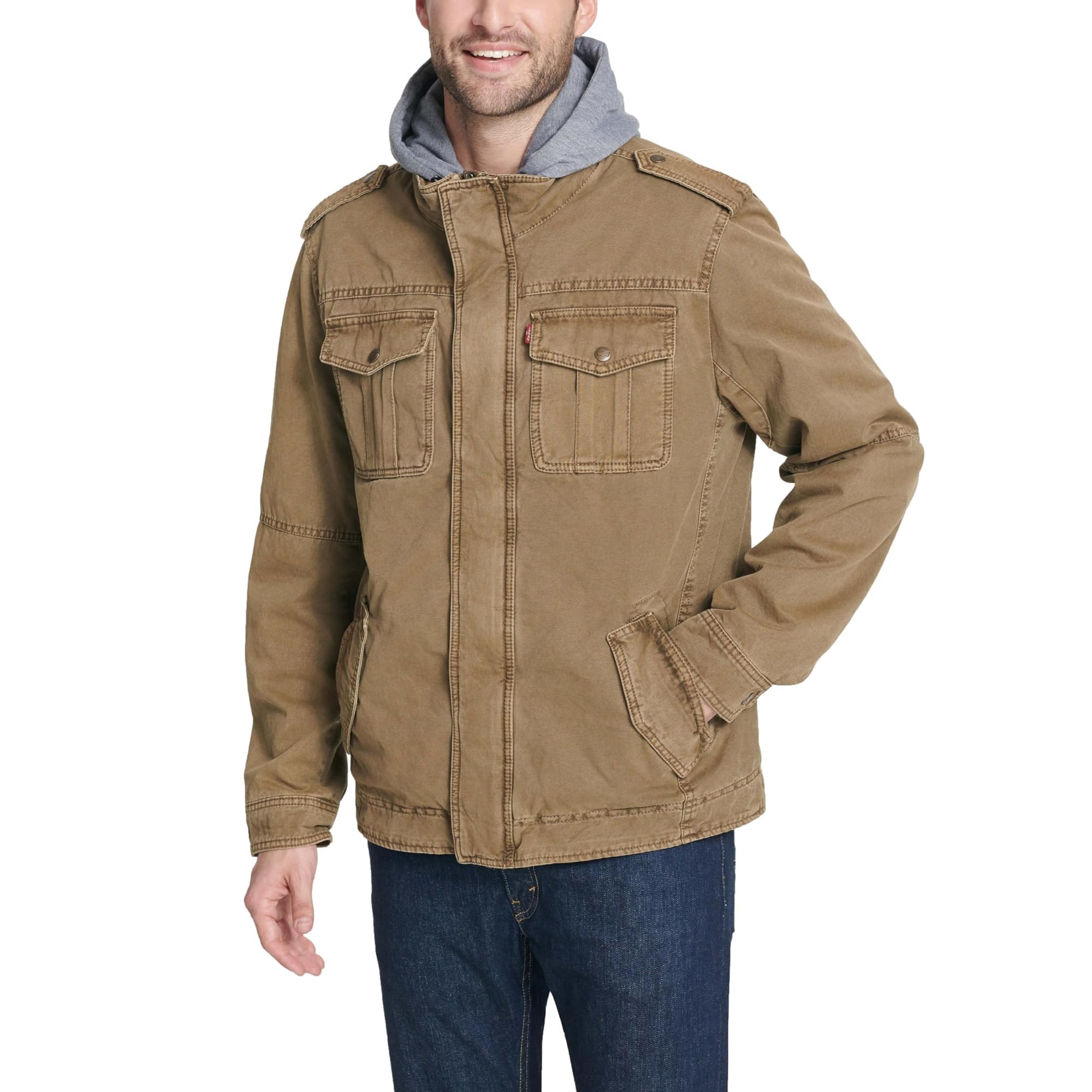 Levi's Men's Washed Cotton Hooded Military Jacket (Regular &amp; Big &amp; Tall Sizes)