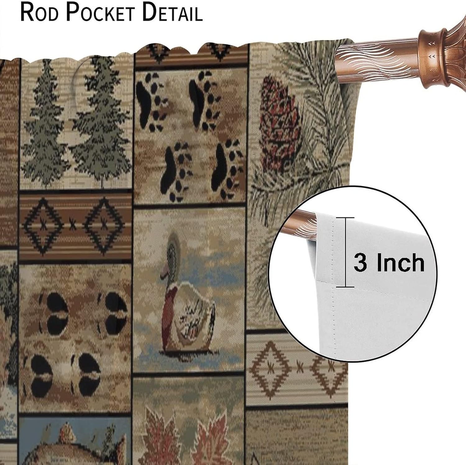 Farmhouse Curtains,Rustic Retro Cabins Forest Bear Deer Elk Pine Cones Patchwork Blackout Room Curtains for Home Kitchen Office Coffee Room Window Curtain Drapes 2 Panels 42x45in