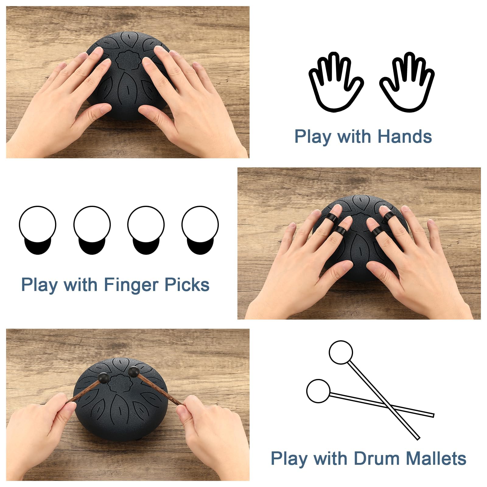 Rubessia Steel Tongue Drum, 6 Pollici 11 Note Handpan, Strumento a Percussione, Accordato Tamburi con Carry Bag, Note Sticks, Ditali, Porta Bastoncini per Appunti