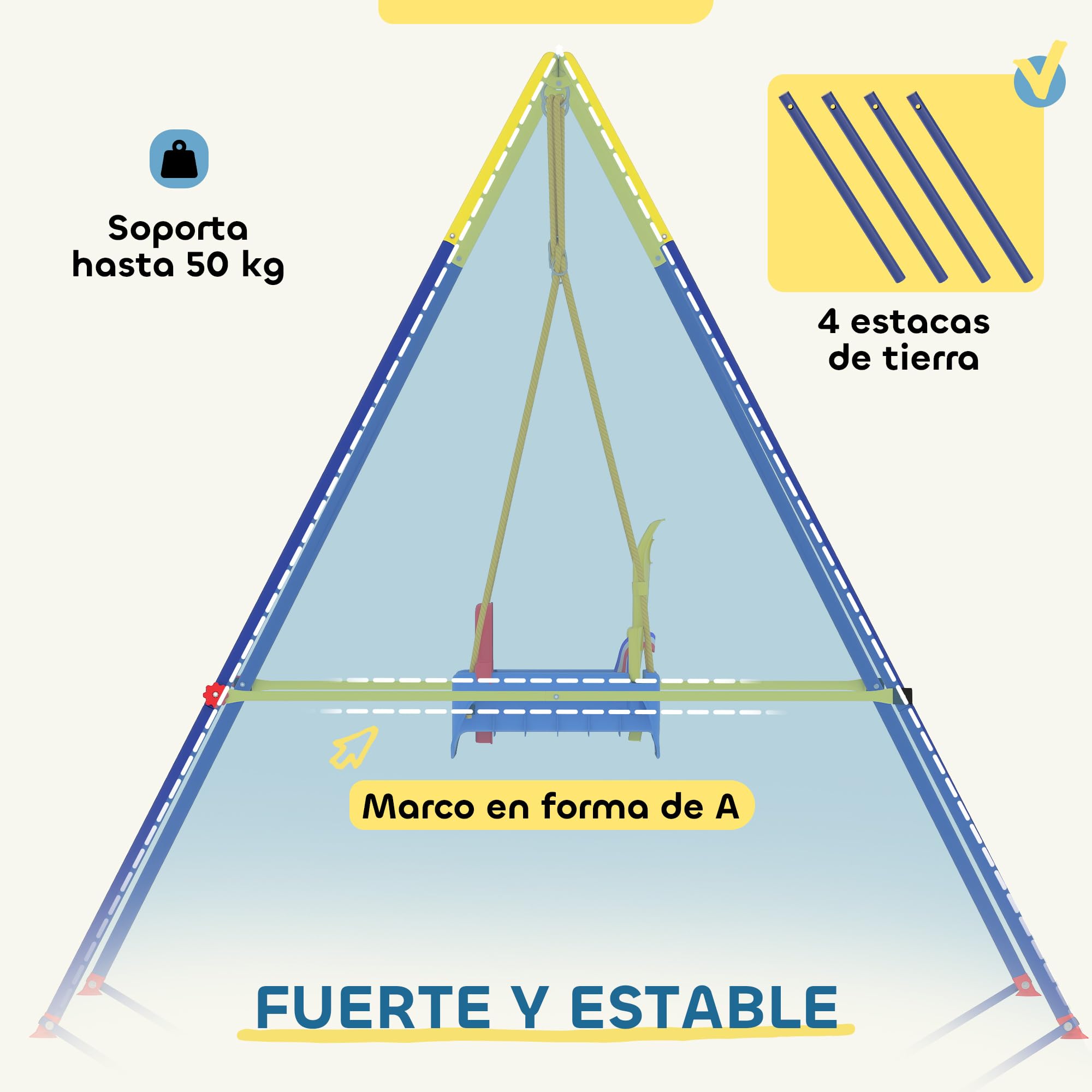 AIYAPLAY Columpio para Bebés 3 en 1 con Cuerdas Ajustables Exterior Azul