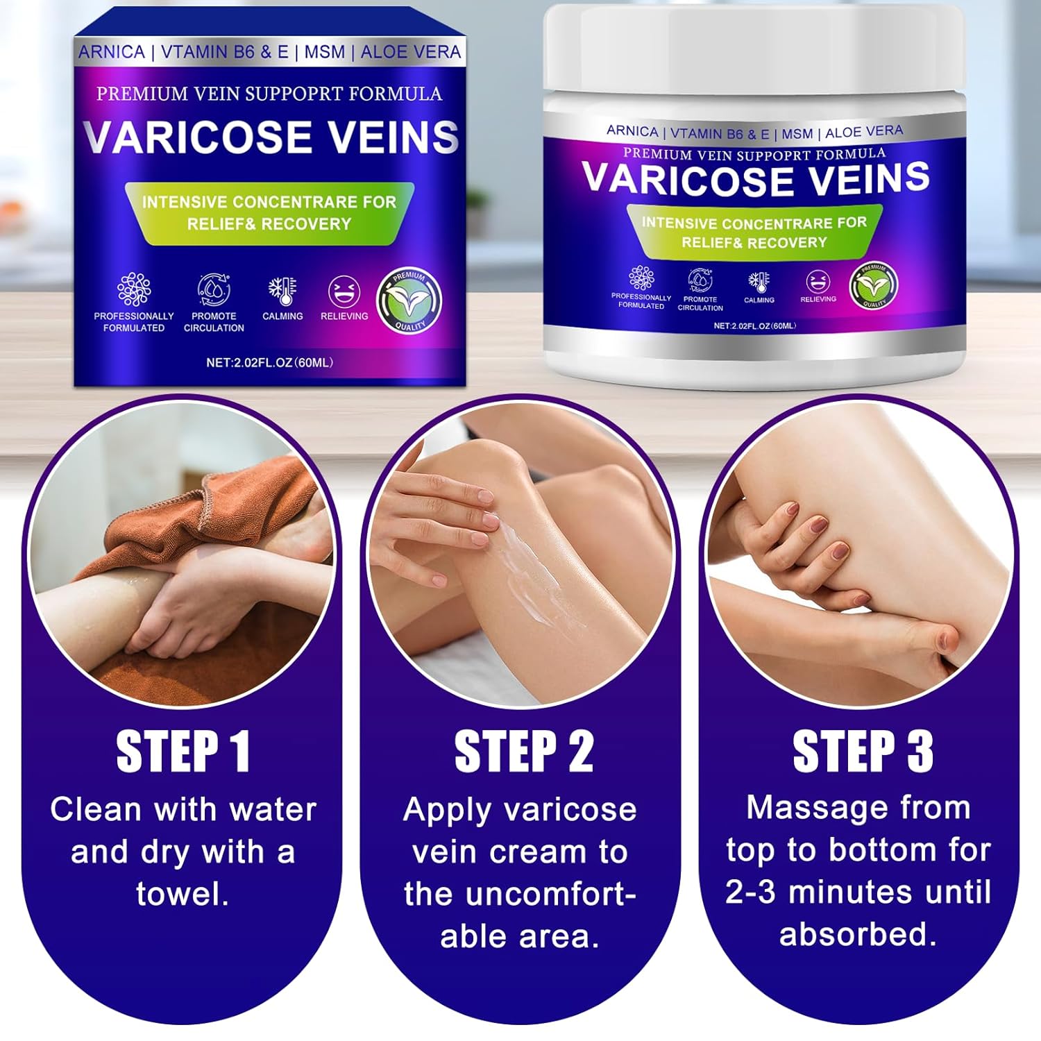Varicose Veins Cream, Vein Cream & Spider Veins Treatment for Legs, Improves Blood Circulation and Relief From Heavy Fatigued Leg, Refreshing and Non-Sticky, 2PK - Image 7
