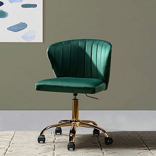 Miniatura 7 de TINA'S HOME Sillas de escritorio de oficina con ruedas y base dorada, moderna silla de oficina sin brazos de terciopelo, silla giratoria ajustable