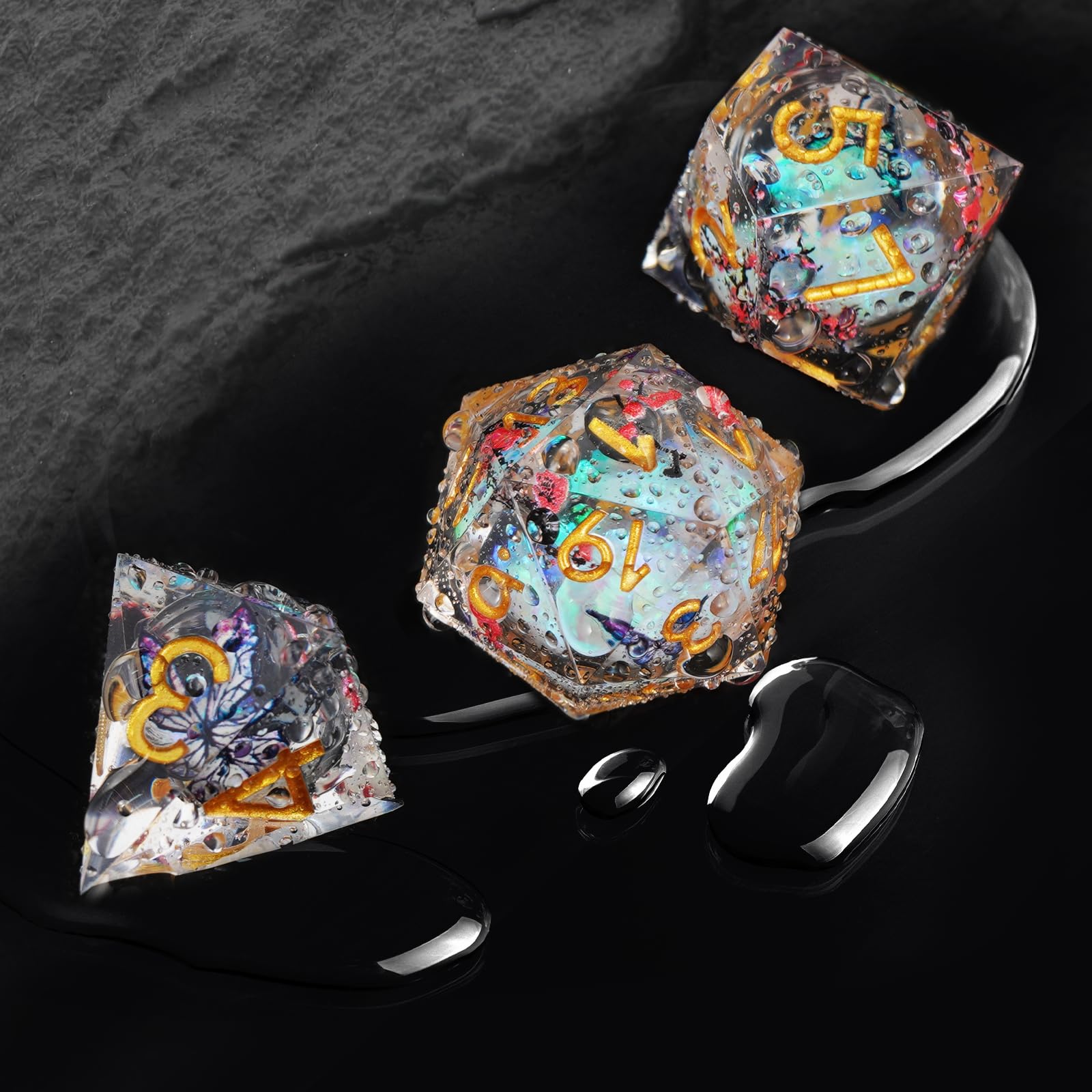 Set di dadi DND a forma di farfalla e fiore di prugno, per giochi di ruolo, con scatola, 7 dadi in resina poliedrica con bordi affilati, set con Beauty Since, D% D20 D12 D10 D8 D6 D4 dadi (bianco