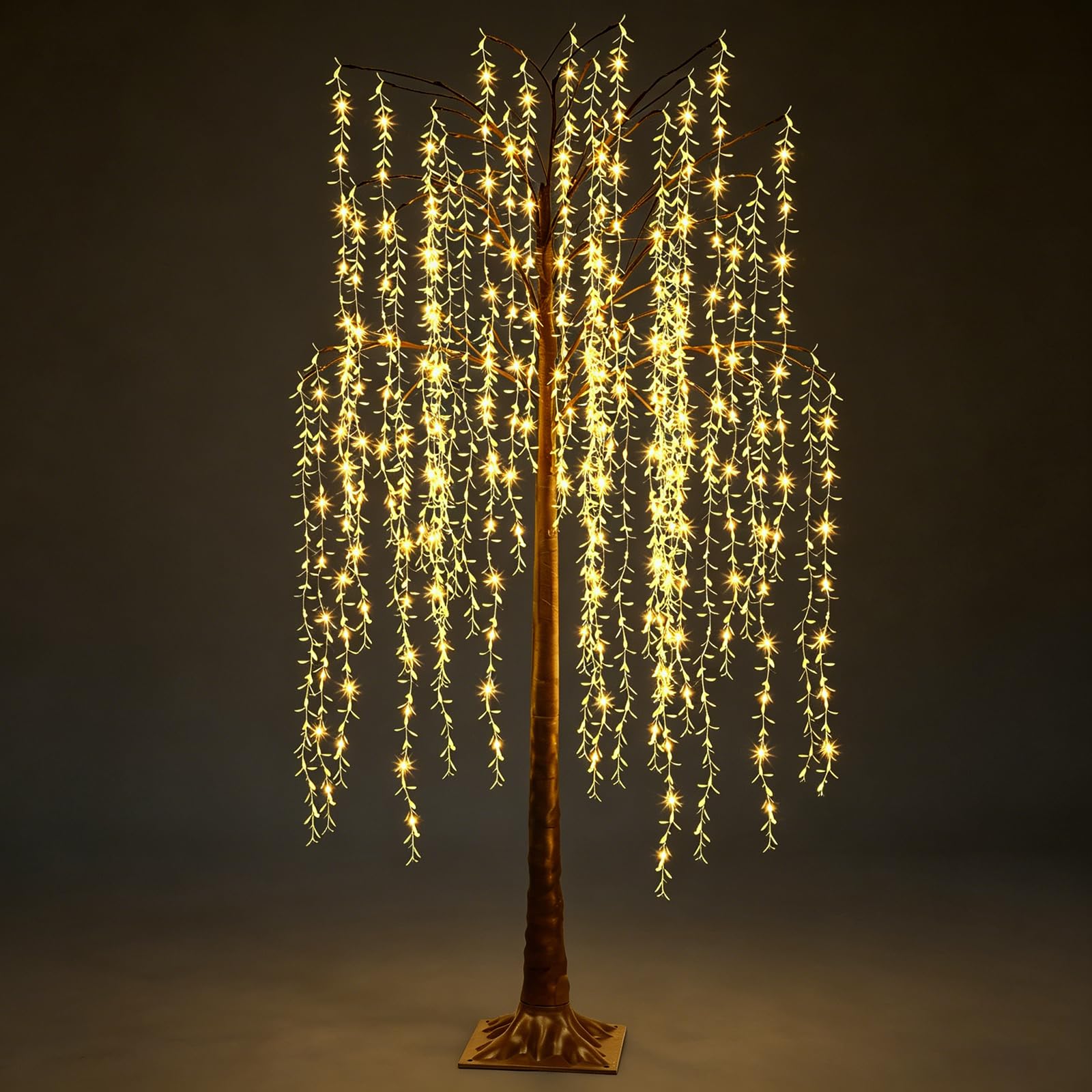 Photo 1 of 6FT Lighted Weeping Willow Tree Plug-in, Artificial Faux Willow Tree with Light for Home Bedroom Living Room Decor, Light Up Trees for Wedding Party Halloween Christmas Indoor Outdoor Decoration
