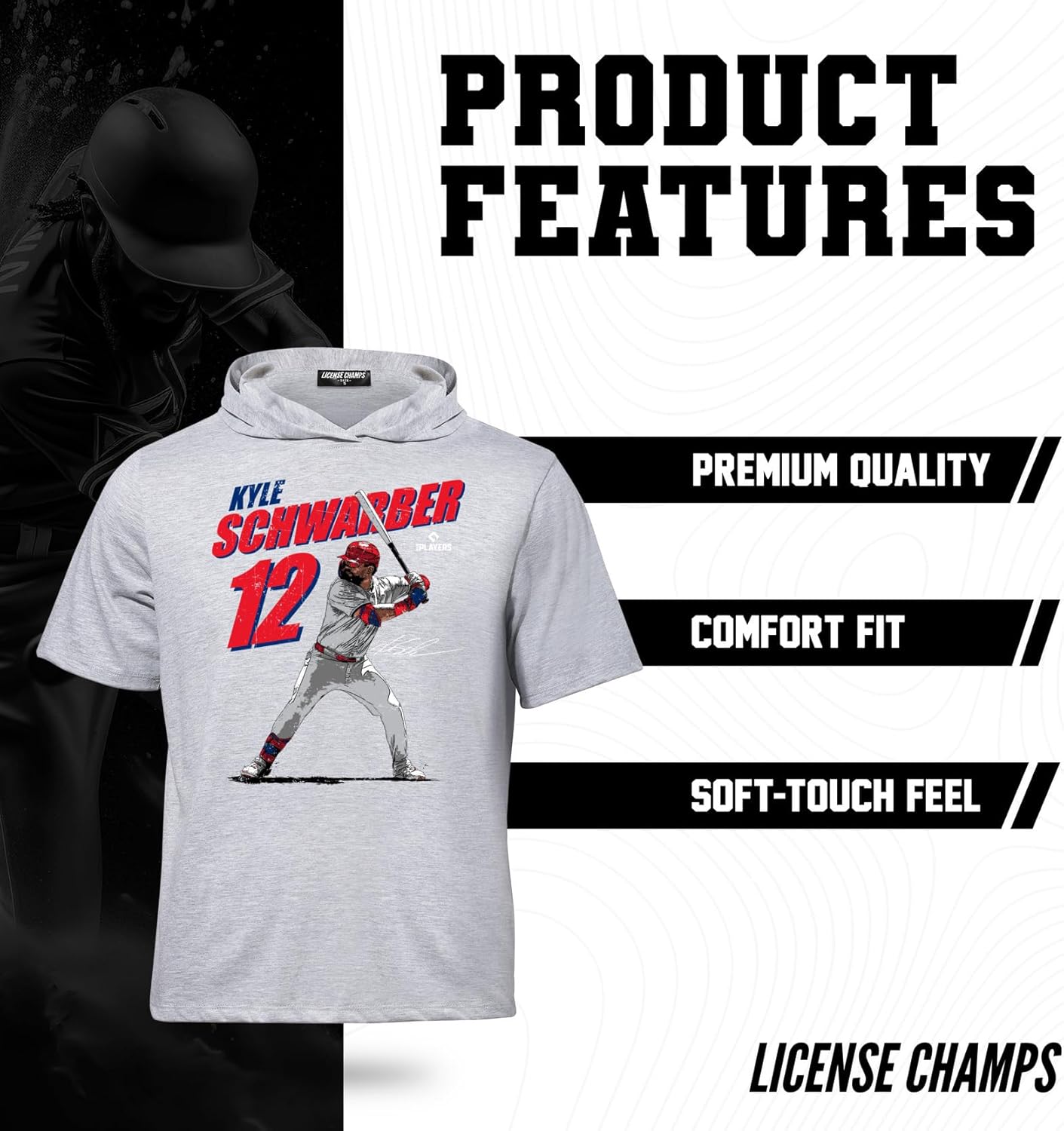 License Champs Men's Cotton Short Sleeve Hoodie | Hooded T-Shirt | MLB Baseball Players - Image 4
