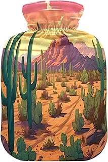 Wajiw Hot Water Bottle with Cover 1L Warm Water Bottle for Hot and Cold Compress Hot and Cold Therapies,Hand Feet Warmer,Cactus