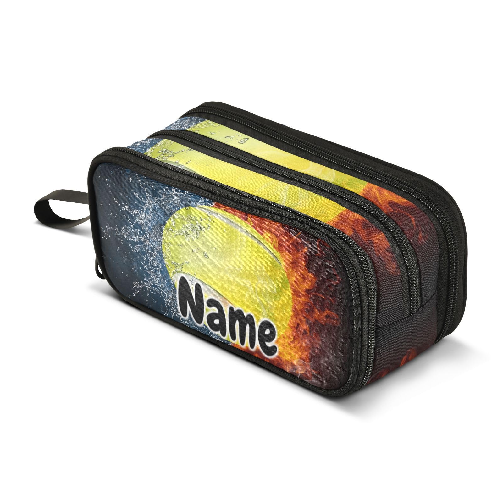 Mnsruu Custom Name Tennis Ball in Fire Water Pencil Case Boys Girls Personalized Pen Bag School Office Stationery Organizer Pencil Pouch Holder Kids Teens Adults