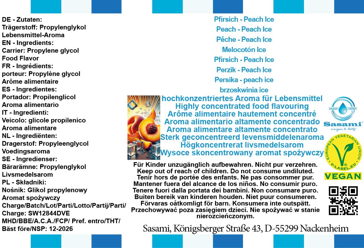 Pfirsich - Peach Ice aroma concentrato - vegano - Sasami - 100ml