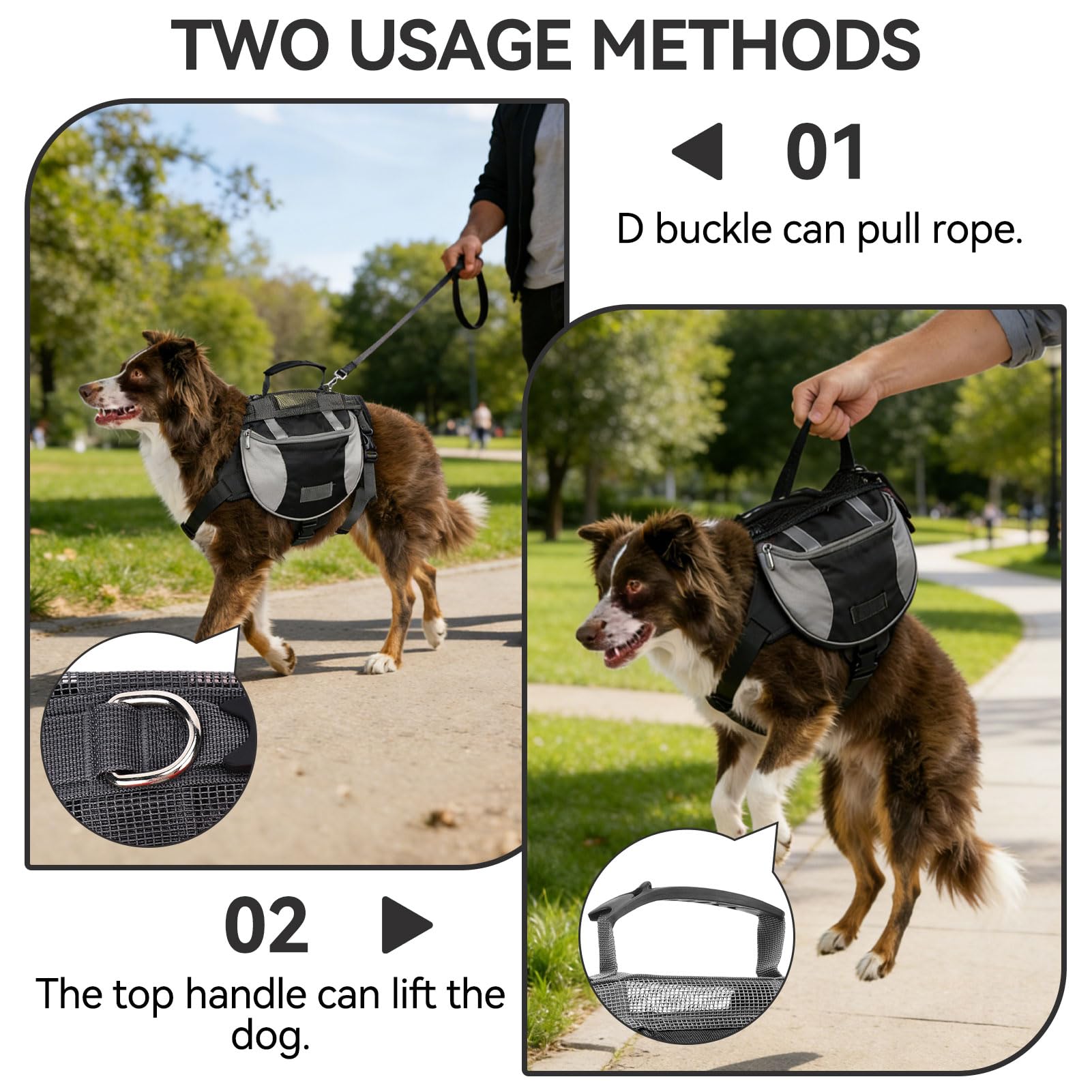 Sac À Dos De Randonnée Pour Chien, Sac De Selle Pour Chien Sac À Dos Pour Chien Doggy Backpack Harnais Sacoche De Selle Pour Chien Avec Poches Latérales Pour Petits, Moyens Et Grands Chiens (M Noir)