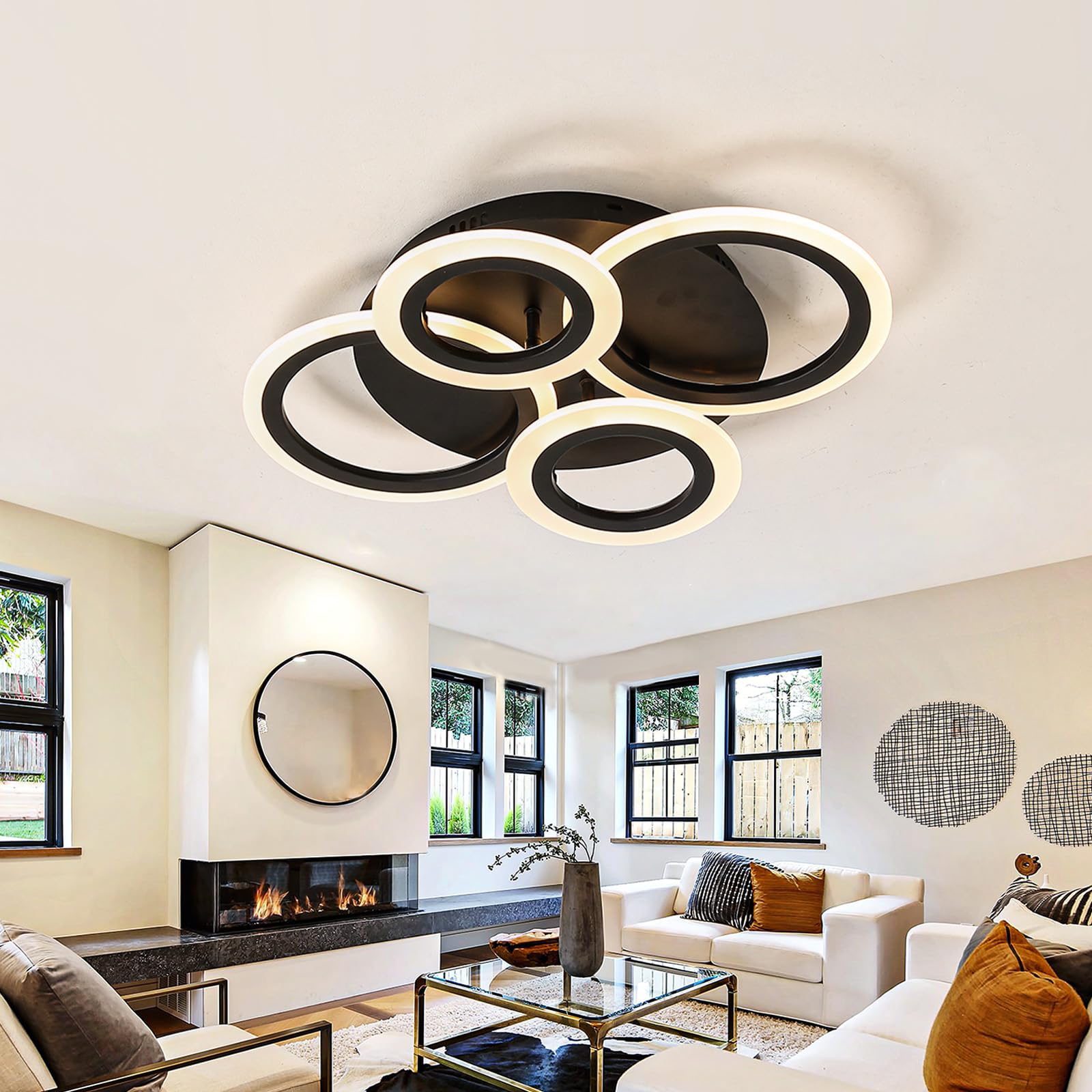Caufloce LED Ceiling Lights Flush Mount 42w Ceiling Lamp Dimmable 3000-6000k Round Ceiling Light Fitting Modern Light Ceiling for Living Room Bedroom Corridor-55cm 4 Circles Black — image 1