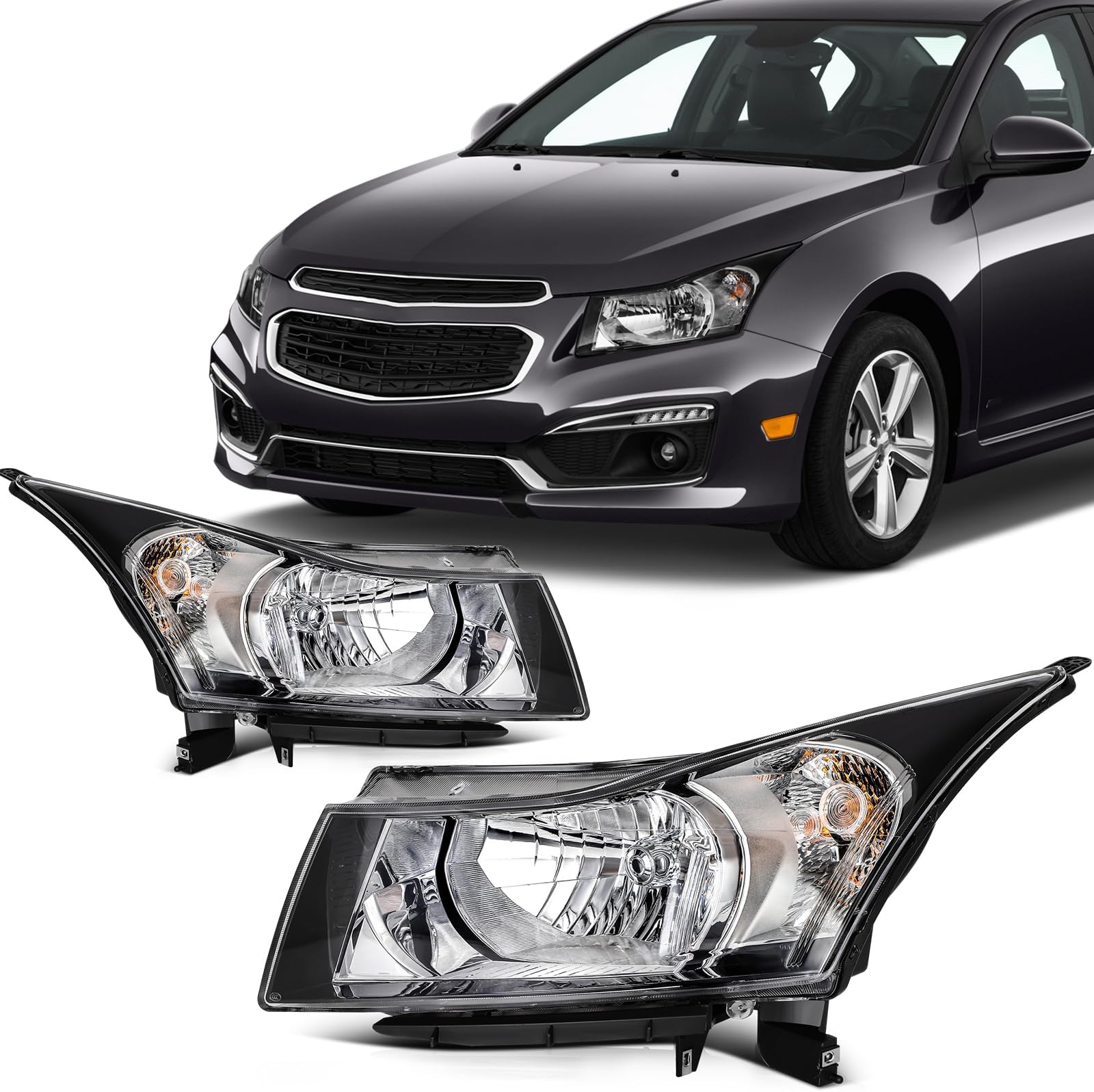 SCITOO Headlight Assembly Fit For Chevrolet Cruze 2011-2015,For Chevrolet Cruze Limited 2016 Headlamp in Black Housing Clear Lens