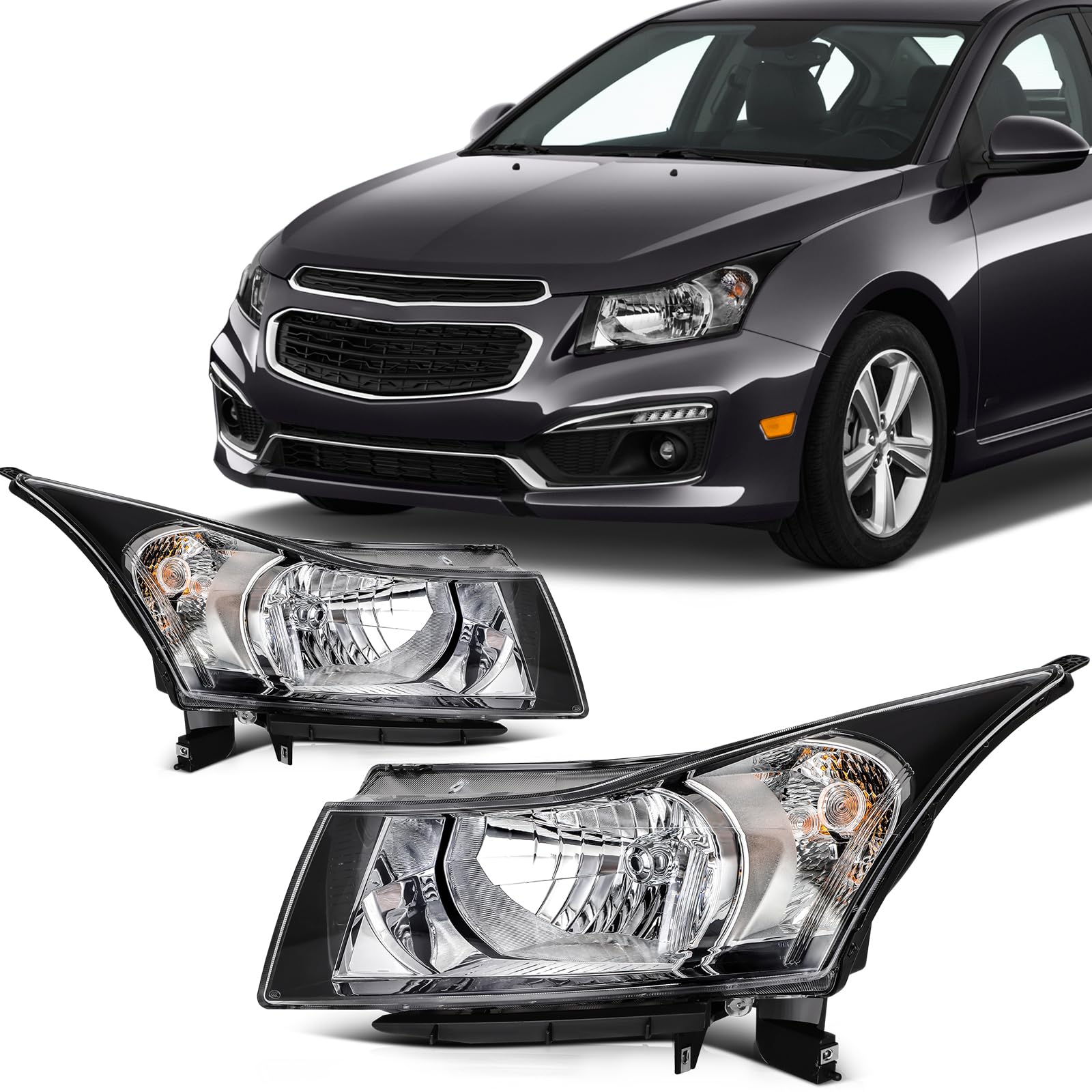 SCITOO Headlight Assembly Fit For Chevrolet Cruze 2011-2015,For Chevrolet Cruze Limited 2016 Headlamp in Black Housing Clear Lens