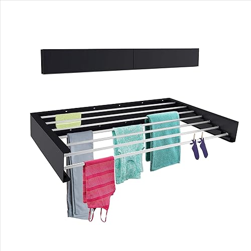 TCO ADVENTURES Estante de secado plegable montado en la pared de 47 pulgadas, elegante colgador invisible mate, plegable de acero inoxidable,