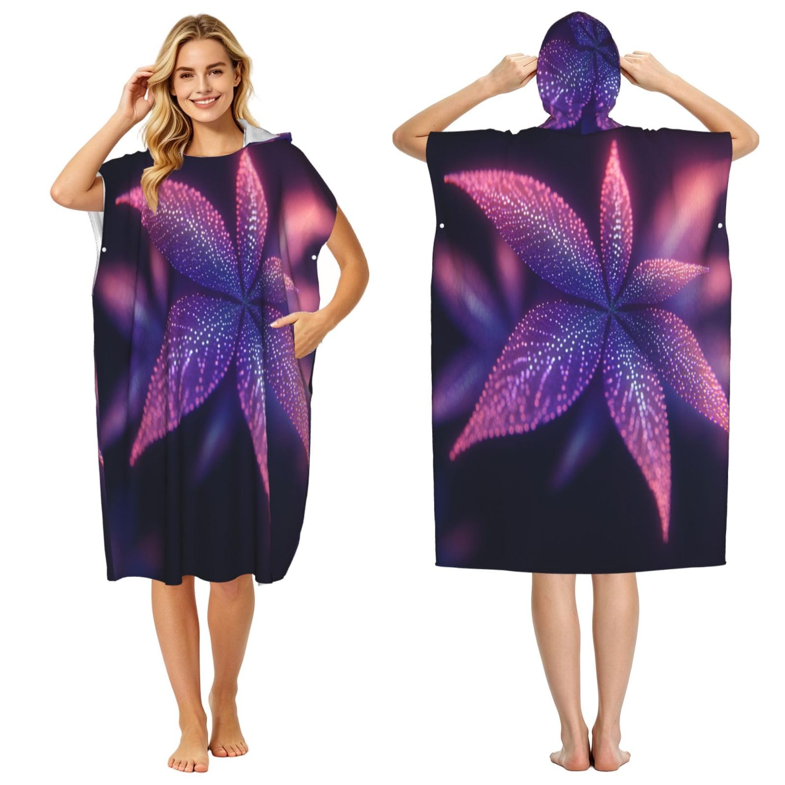 DTHKJNLSF Luminous Neon Leaves Adult Hooded Beach Poncho Towel