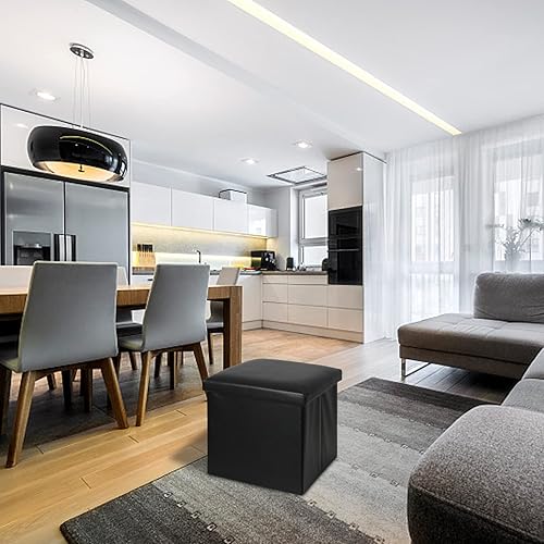 Miniatura 8 de Cubo otomano de almacenamiento, otomana pequeña con almacenamiento, otomana cuadrada plegable de terciopelo, reposapiés pequeño, asiento acolchado,