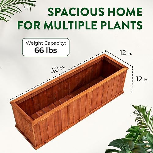 Miniatura 2 de Idzo Macetero de madera de abeto de 40 pulgadas, espaciosas jardineras de madera con prácticos agujeros de drenaje, caja de ventana duradera con