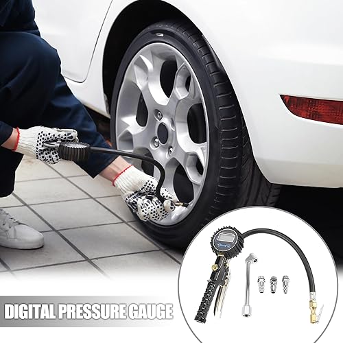 Miniatura 2 de X AUTOHAUX 3 a 300PSI portátil digital medidor de presión de neumáticos inflado clip rápido deflación con palanca 3 tipos de boquillas de entrada de