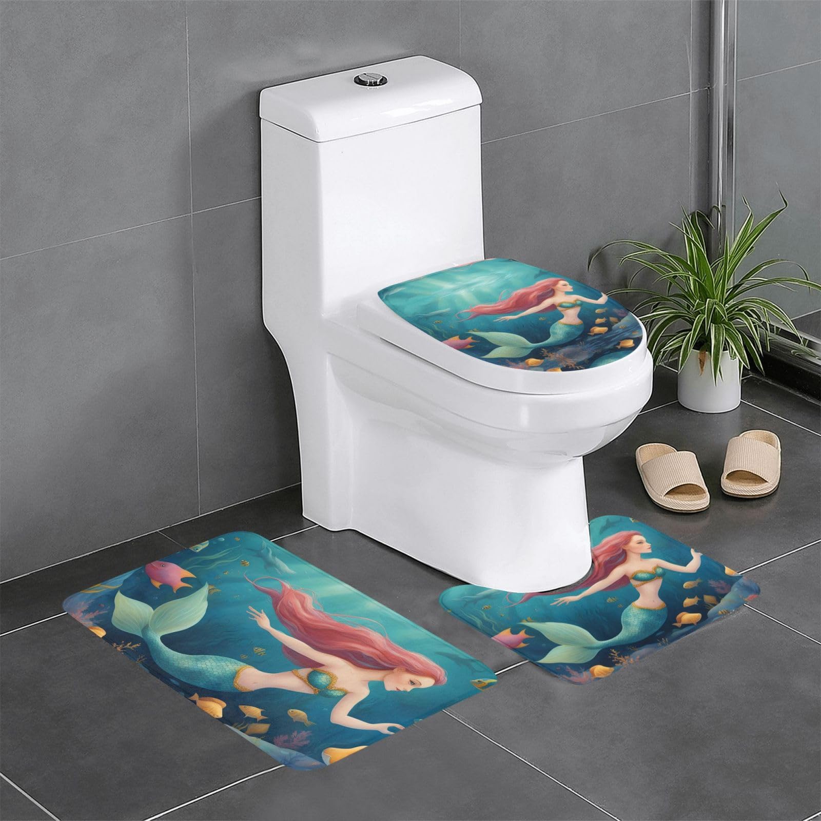Tapis de bain antidérapants lot de 3 à séchage rapide motif sirène