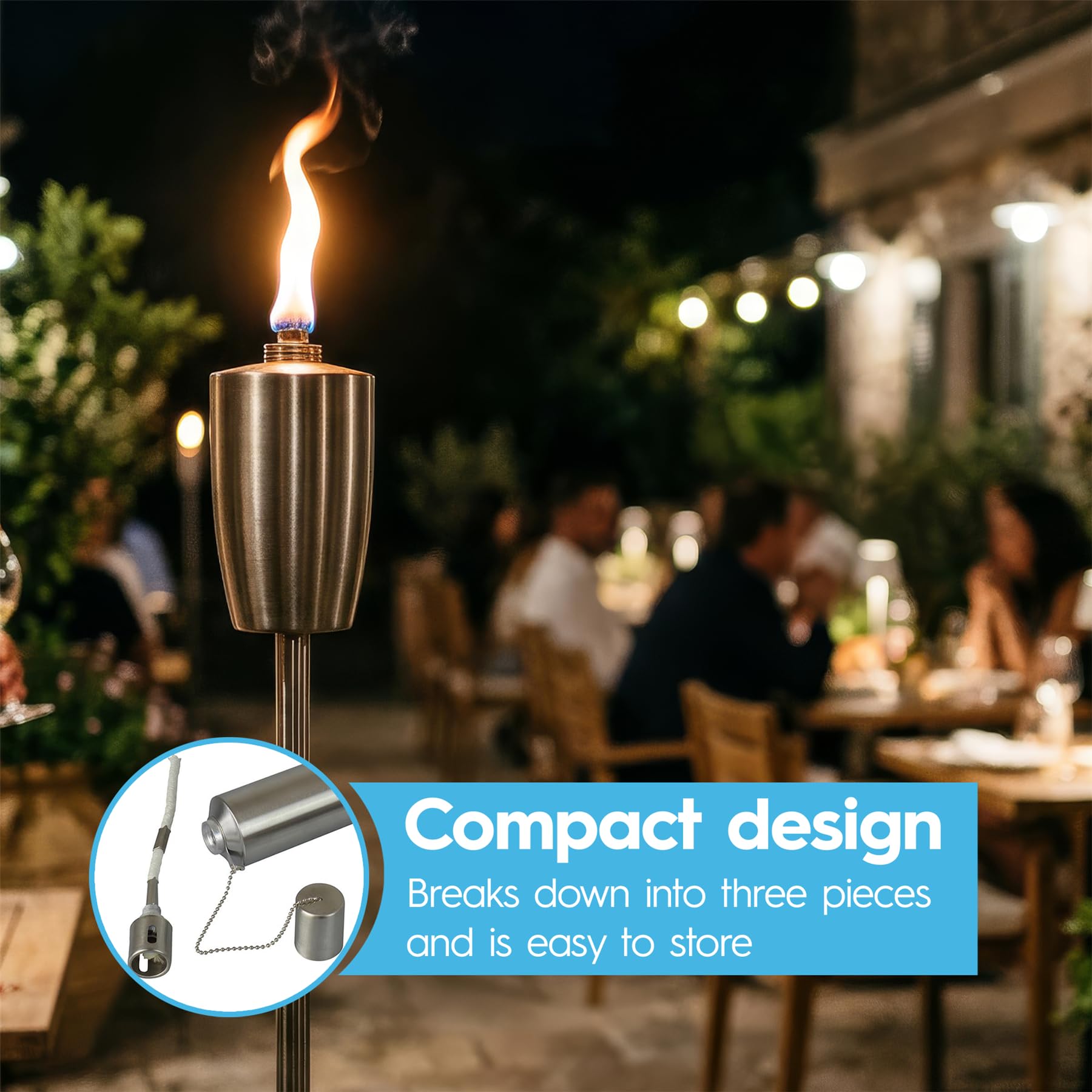 Harbour Housewares Metall-Gartenfackeln - Fass - 12 Stück - 146 cm, Schwarze Gartenfackeln, Beleuchtung, Moderne Außenbeleuchtung, Paraffinöllampe, Kerzenflammenlaterne für Partys, Veranstaltungen