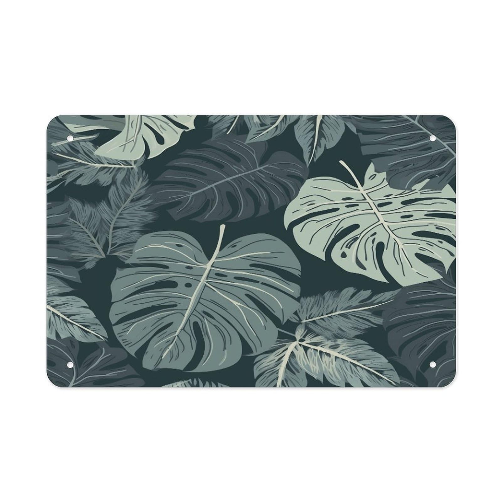 Fekiloot Style Gray Leaf Pattern Metal Signs Wall Art Tin Sign