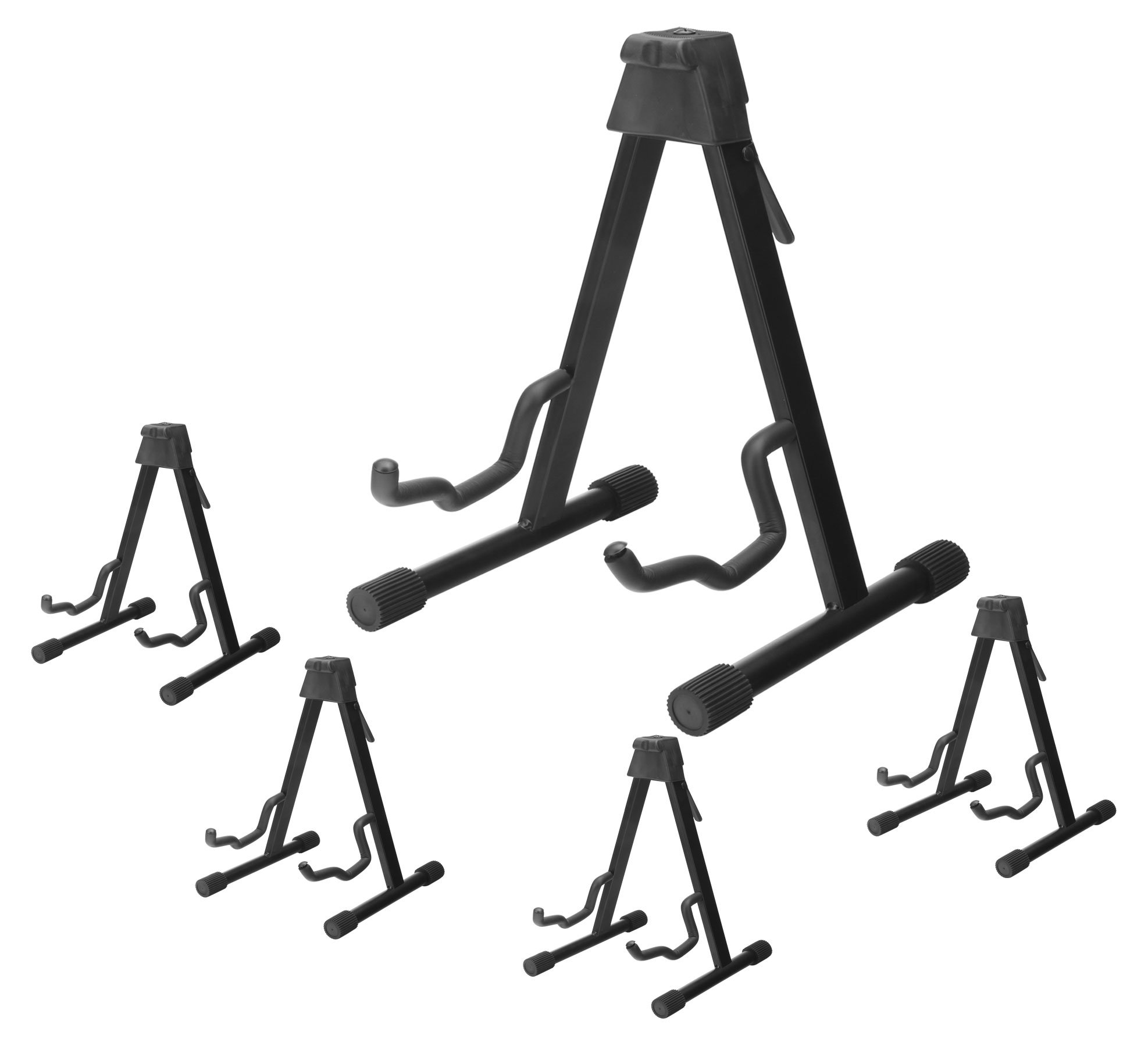 McGrey GS-UNI Universal Gitarrenständer 5x Set, Stabile Metall-Ausführung | Universalständer für verschiedene Gitarrenformen, Druckknopfsystem zum Zusammenklappen, Leicht zusammenlegbar, Höhe: 41 cm