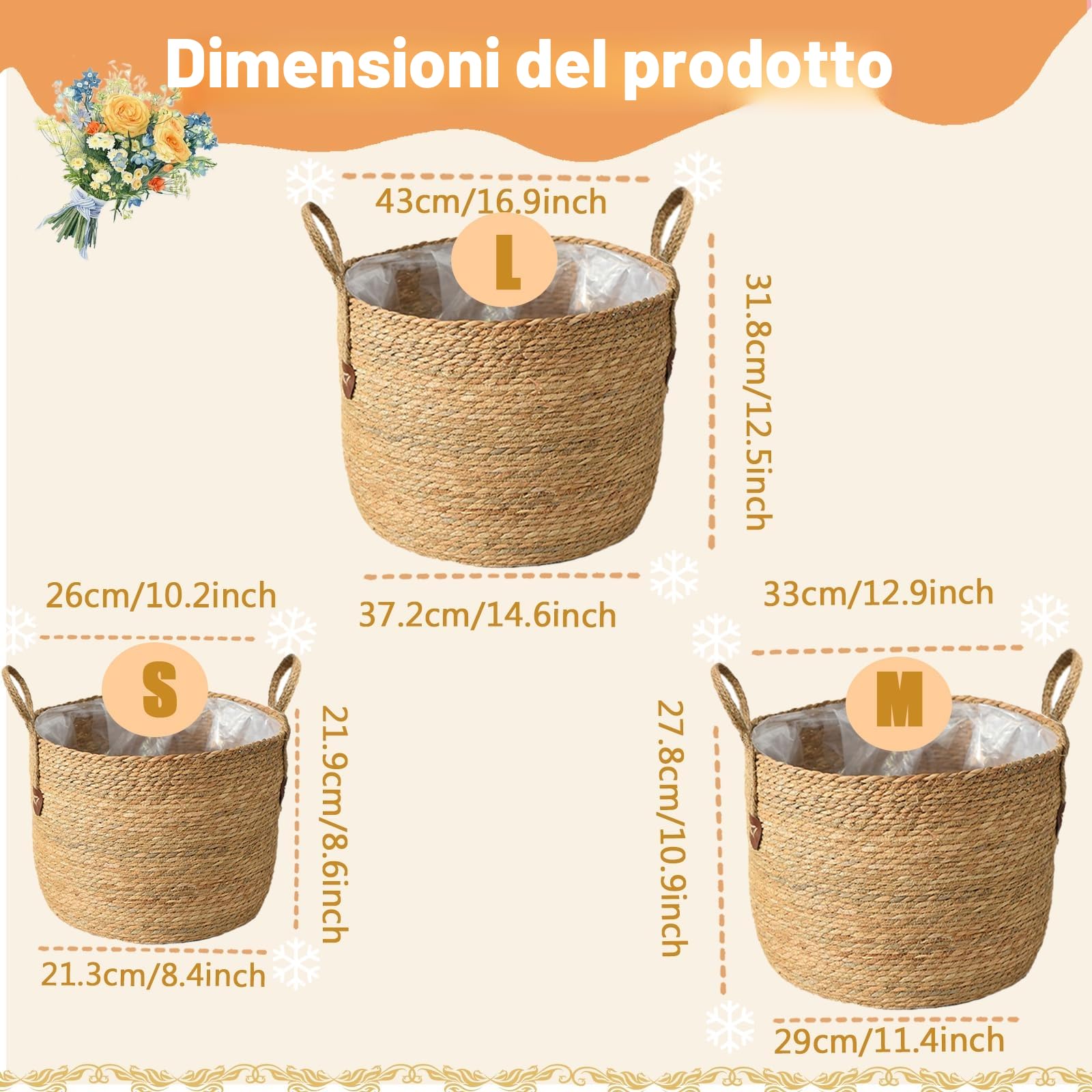 Cesto in vimini per piante, grande vaso di fiori intrecciato, in rattan, moderno e pratico, cesto per piante in vimini naturale, decorazione per la casa ed elegante conservazione