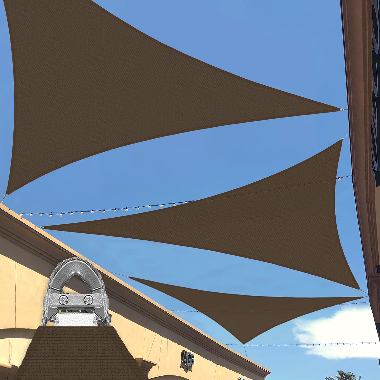 Patio Brown Sun Shade Sail 24' x 24' x 24' Triangle Shade Canopy with A-Ring Heavy Duty Strengthen UV Block Fabric with Metal Wire Reinforcement for Outdoor Activities, Backyard,Deck,Garden