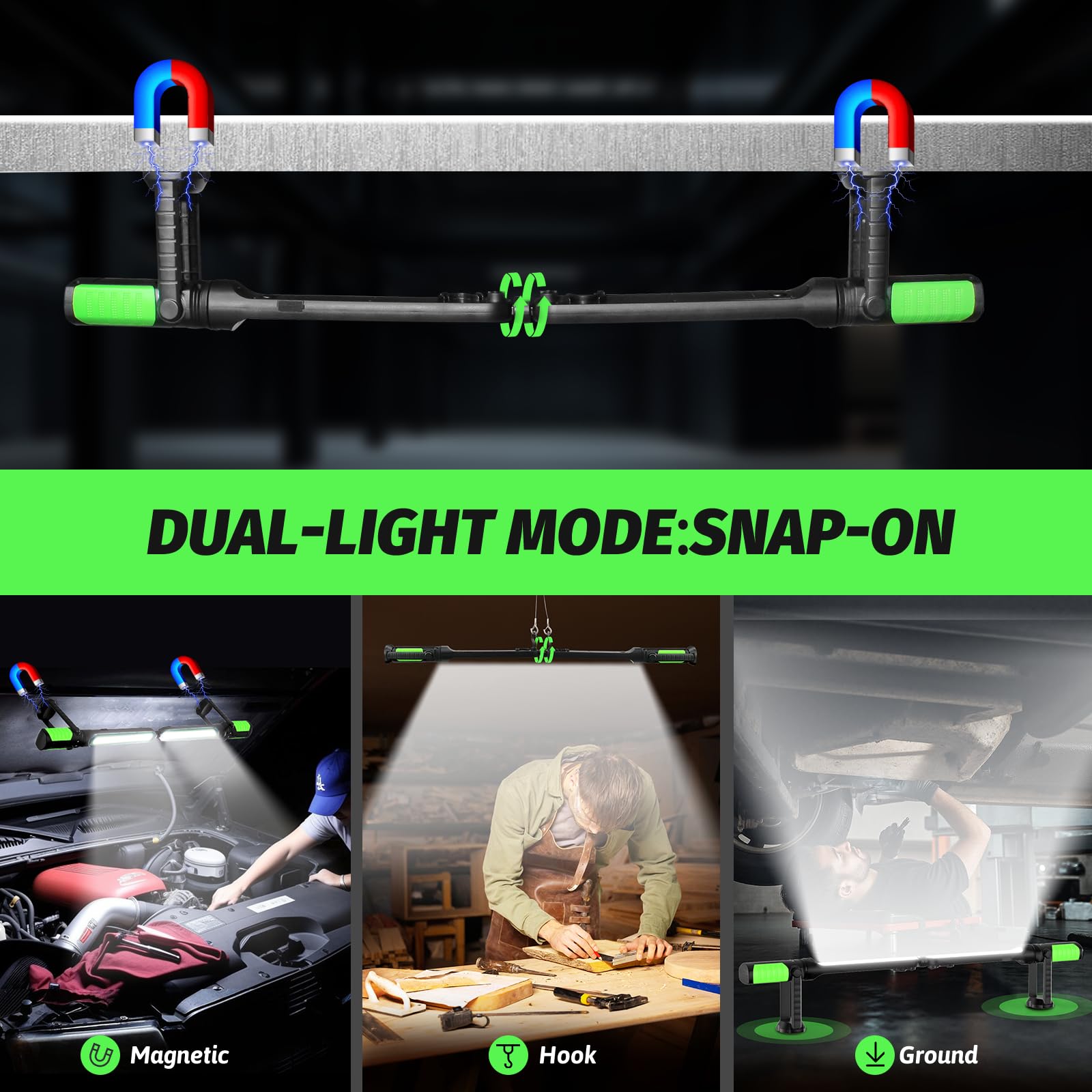 Wiederaufladbare magnetische Arbeitslichtleiste mit Sensormodus, Einzel- oder Doppelnutzung LED-Unterhaubenlicht, tragbares schnurloses Falllicht für Autoreparatur, Inspektion, Werkstatt
