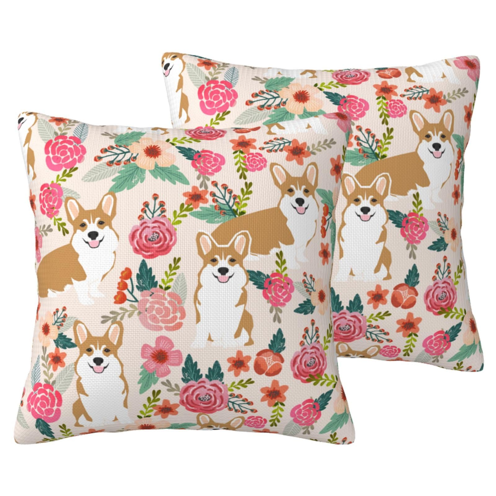 Housses de coussin Corgi fleuri pour décorer le canapé du salon en imitation lin