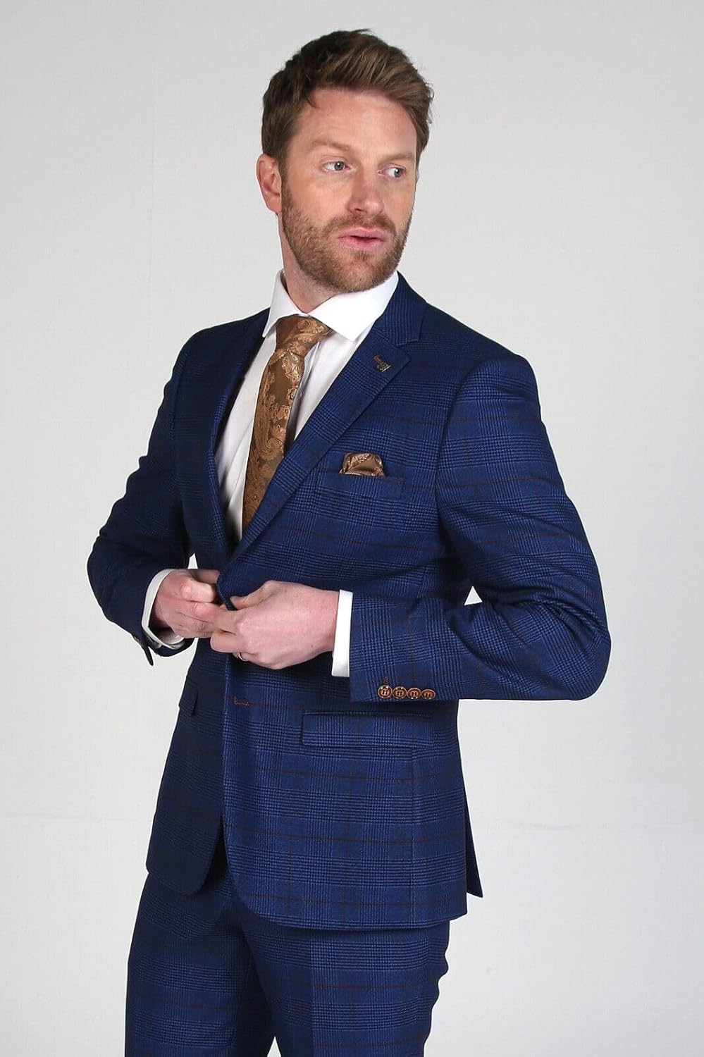 Men’s Tweed Navy Blue Check Plaid Suit, 3 Piece Formal Set Sold Separately