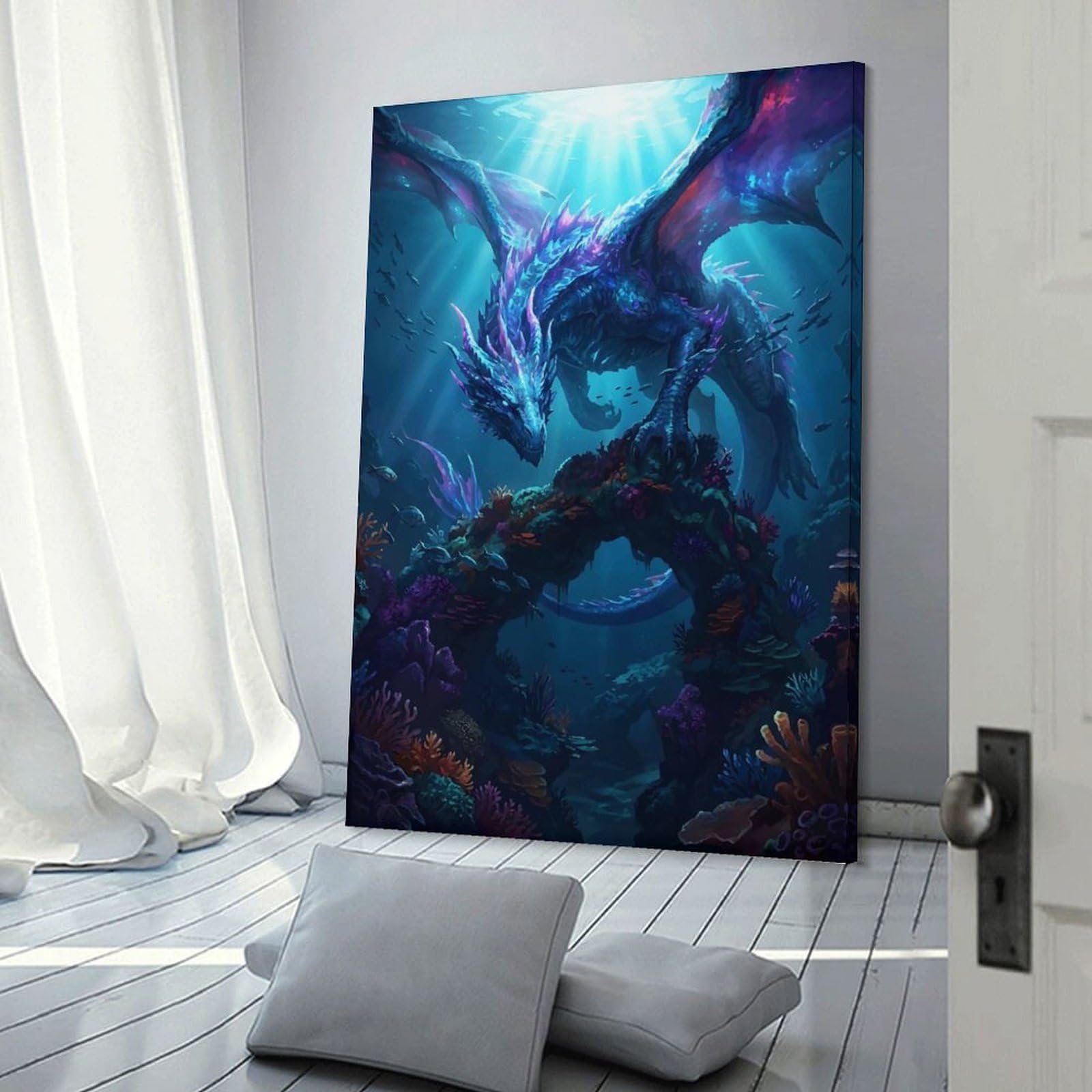 Junmoney Frame-Style-15 Underwater Dragon Wall Picture Print, 24X36inch(60X90cm), For New Homes, Bedrooms Or Workspaces, Thoughtful Wall Decor For Art Lovers