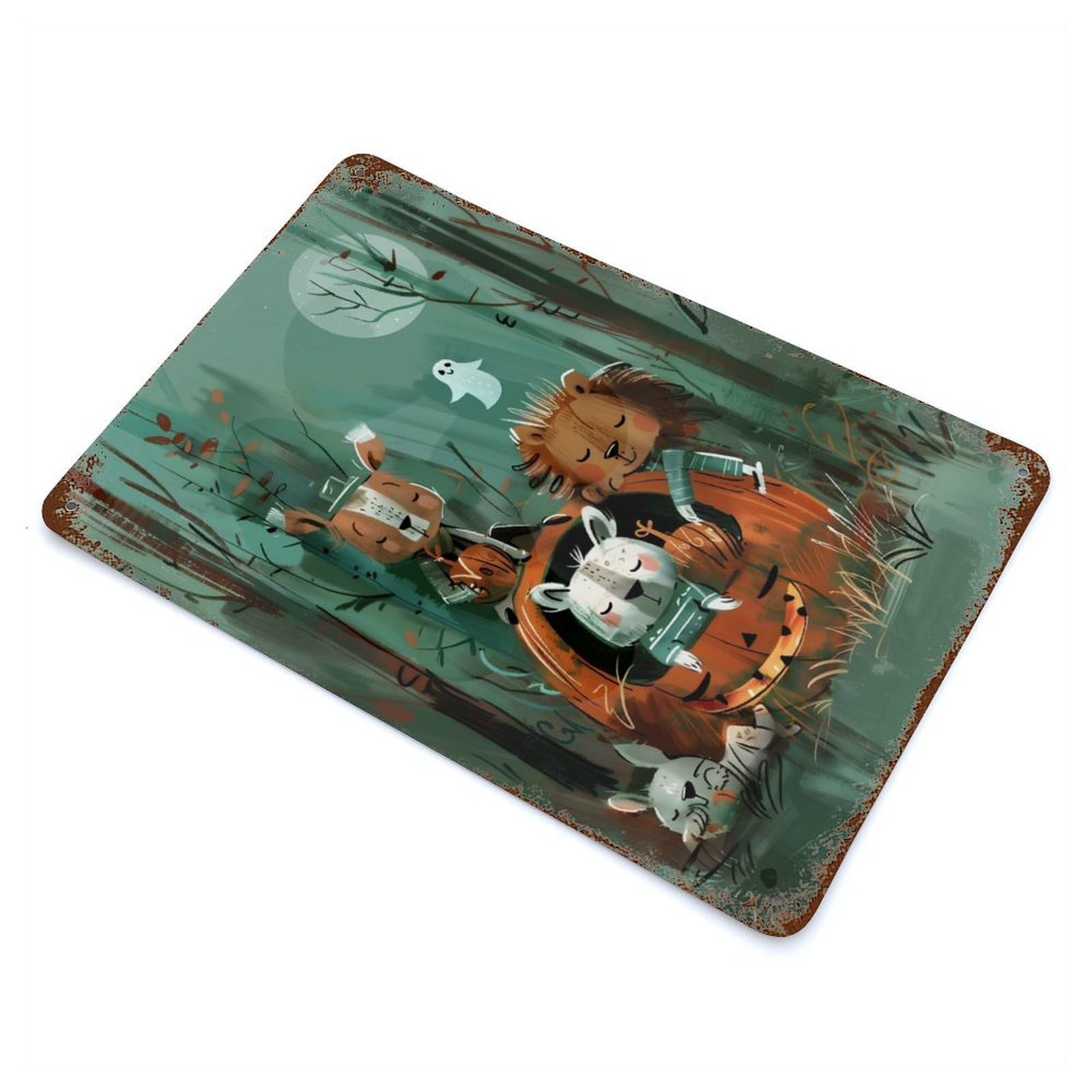 Pumpkin Guardians – Forest Protectors of Halloween 11.8"x7.9" Vintage Rust Metal Sign, Shabby Chic Decor for Garage, Bar And Workshop Decor