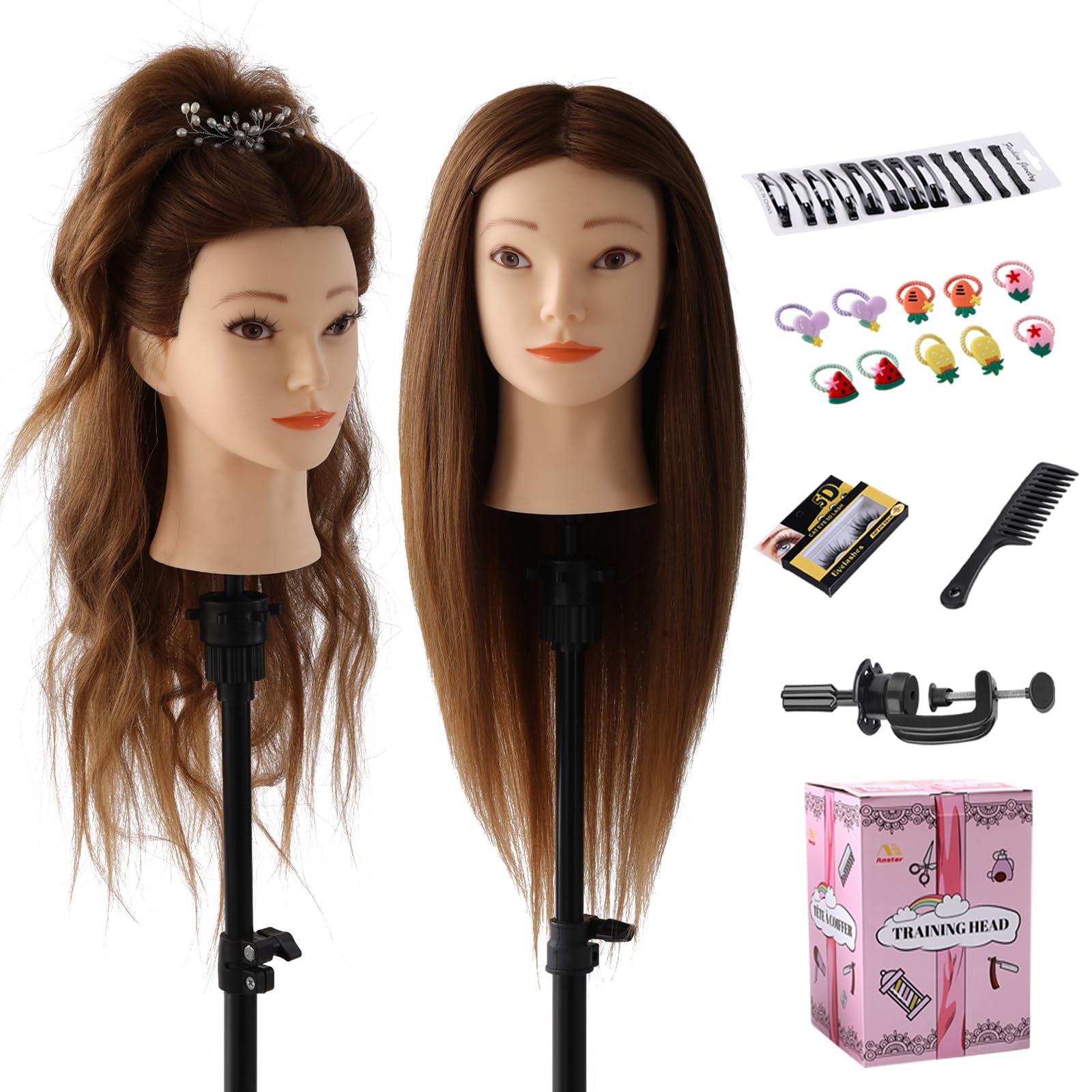 Testina Parrucchiere 80% Veri Capelli con Morsetto + Accessori