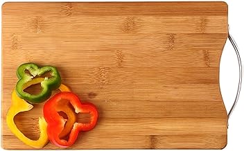 لوح تقطيع من الخيزران العضوي، لوح تقطيع كبير بمقبض معدني، لوح تقطيع خشب متين مضاد للميكروبات للمطبخ، لوح تقطيع من الخيزران صديق للبيئة وخالي من مادة بيسفينول أ، مقاس 38×28 سم