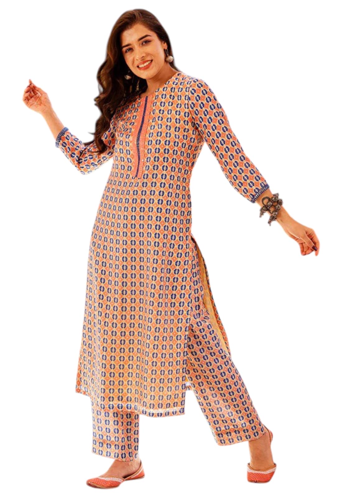 Women Viscose Rayon Printed Stitched Kurta with Pant | Orange Color Kurta Set | Kurta with Pant Set for Woman | Printed Kurta Set-image-40