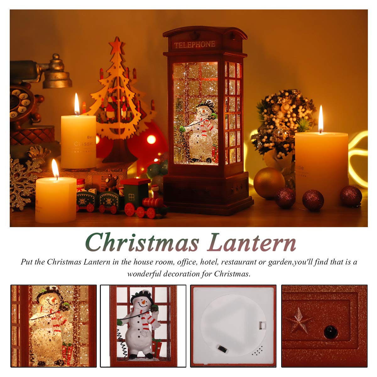 Farol de globos de nieve de Navidad, decoración de Navidad para interiores, luces de agua de Navidad alimentadas por batería o USB, linternas de globo de nieve con música y temporizador, regalos de
