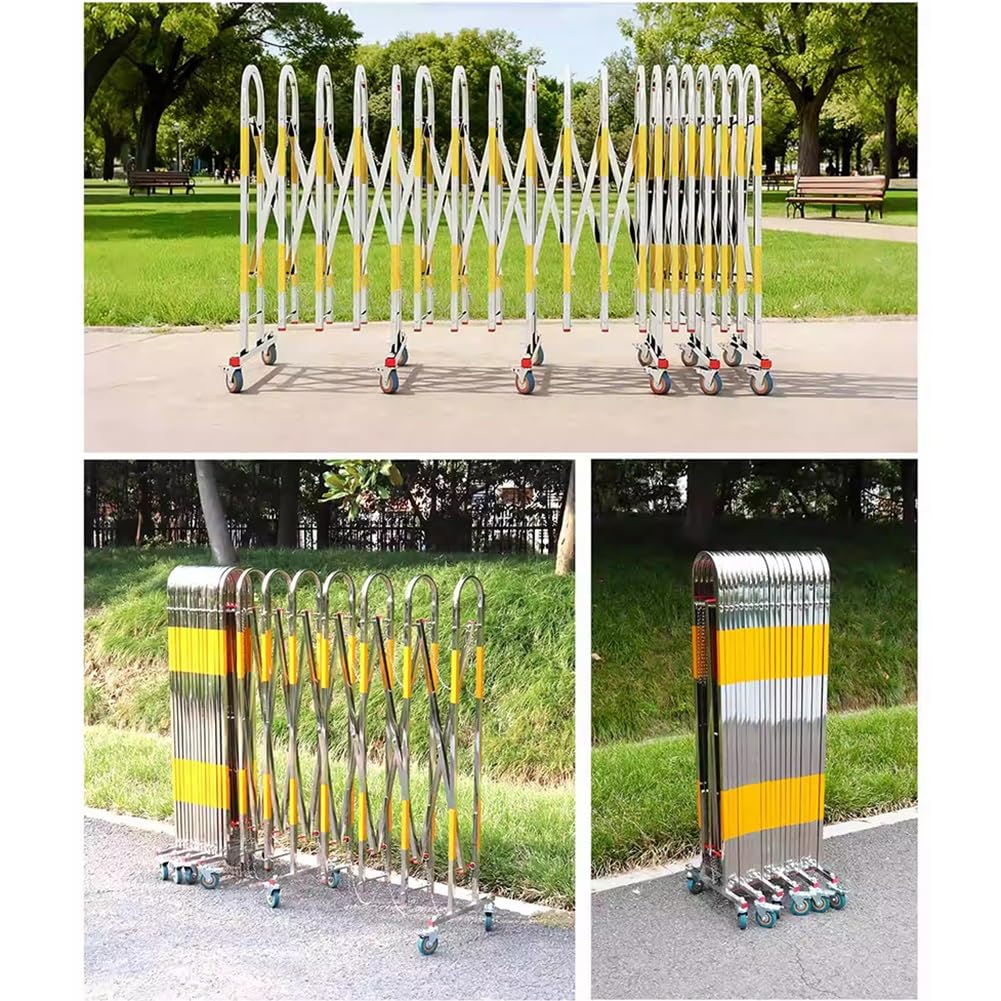 Mobile, einziehbare Verkehrsbarriere aus Edelstahl – Robuster, Faltbarer Sicherheitszaun für Baustellen und Einkaufszentren (1,3 x 5 m) – Tragbar, vielseitige Lösung