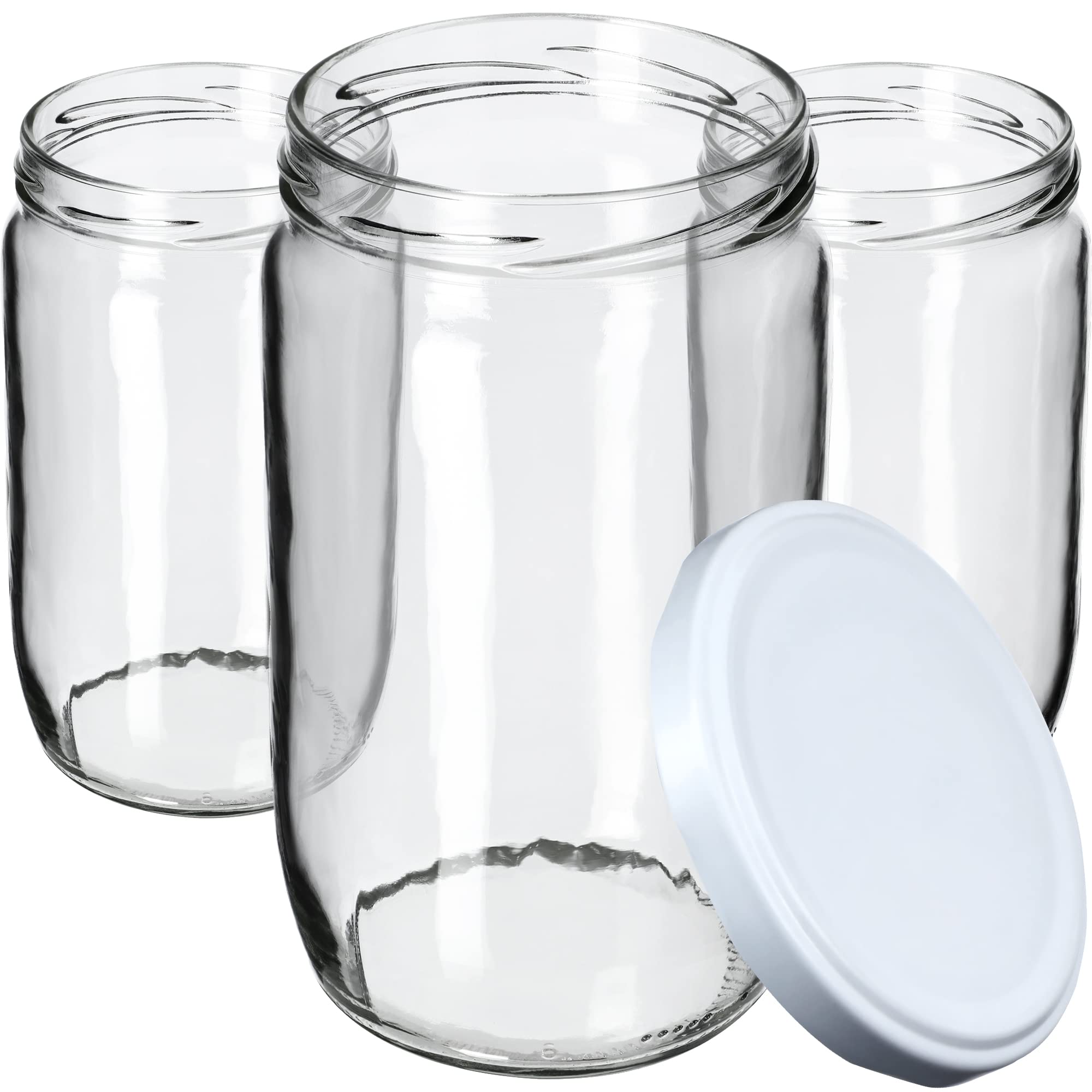 KADAX Słoiki na przetwory, 720 ml, słoiki na przetwory, do zakręcanych pokrywek, słoiki na dżemy, słoiki na przetwory, okrągłe (białe / 64 sztuki)