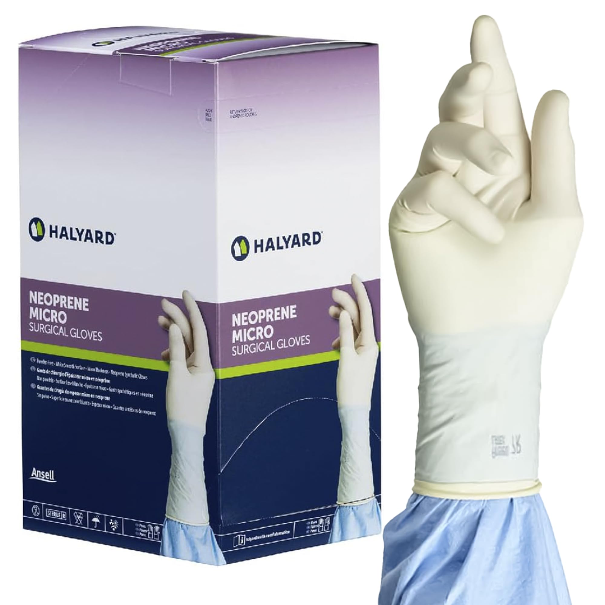 HALYARD MediChoice SGL85075 - Guanti in neoprene sintetico, spessore 5,9 mm, senza polvere, sterili, misura 7,5 medium, crema, confezione da 50 paia