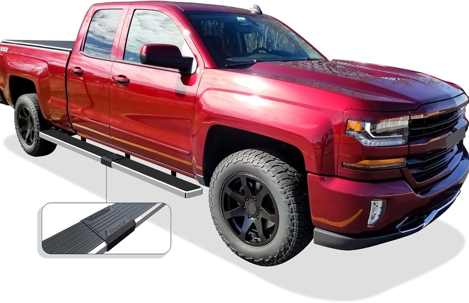 APS Running Boards Side Bar Compatible with Chevy Silverado GMC Sierra 2007-2018 Double Cab Extended Cab 6.5ft Bed & 2500 3500 2019 (Exclude 07 Classic) (Silver 6in Wheel to Wheel 304 Stainless Steel)