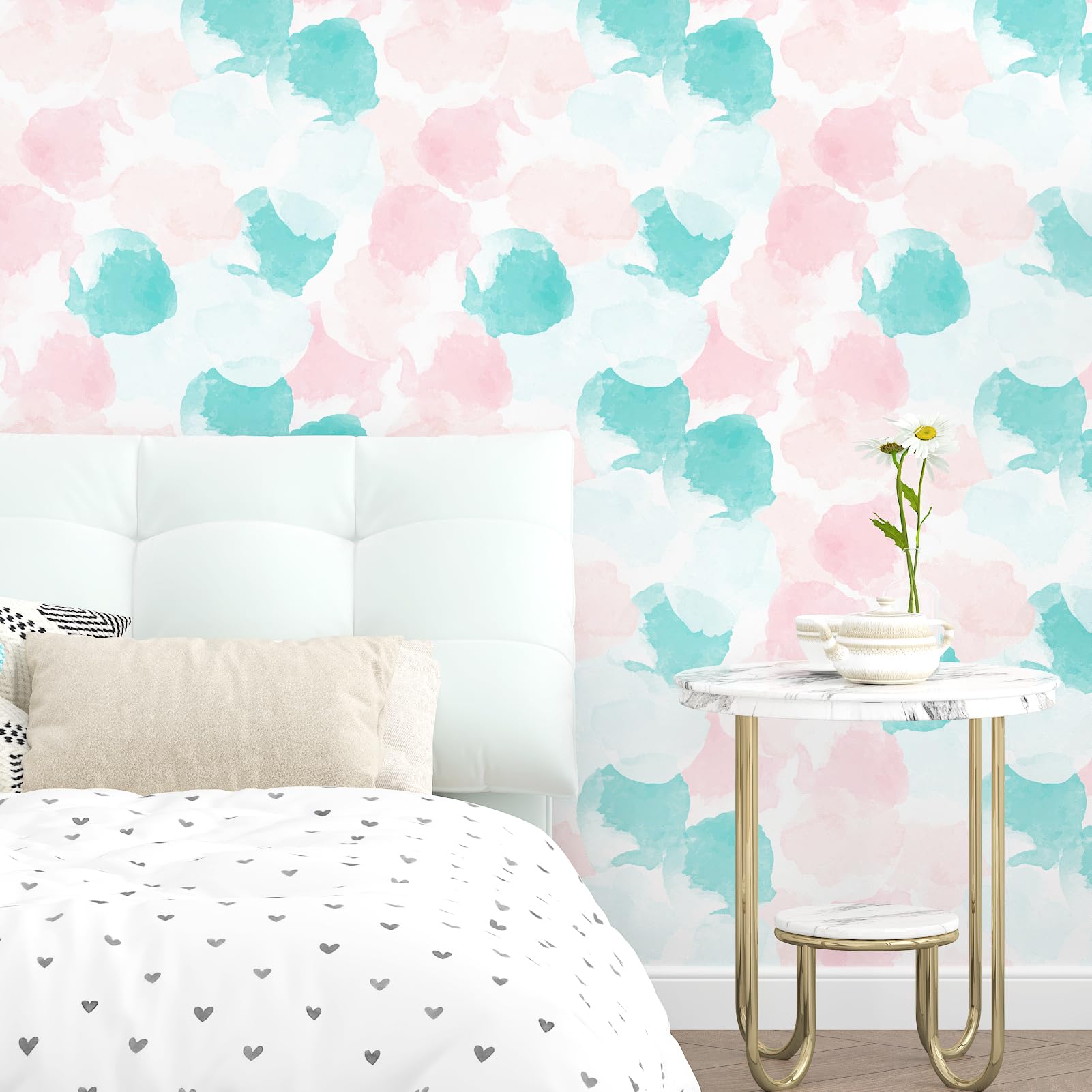 Papier peint bohème aquarelle rose pour relooker une chambre cocooning géométrique de 44cm