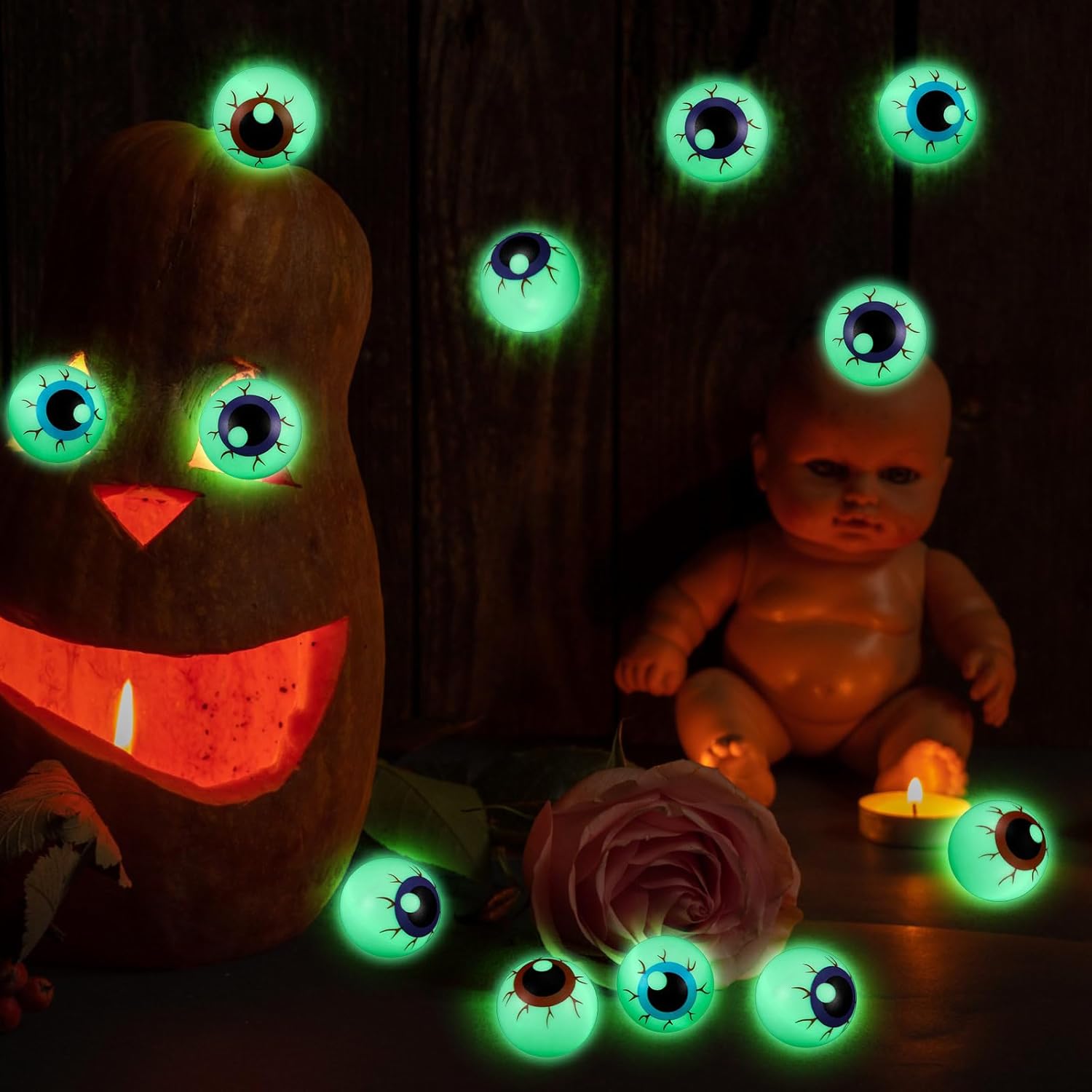 Soulchen 24 Pcs Halloween Eyeballs Table Tennis Plastic Glow in The Dark Fake Eyeballs 1.57" Scary Horror Props Table Tennis Balls Bulk for Halloween Party Favor Goodie Bag Fillers Gift, 3 Colors