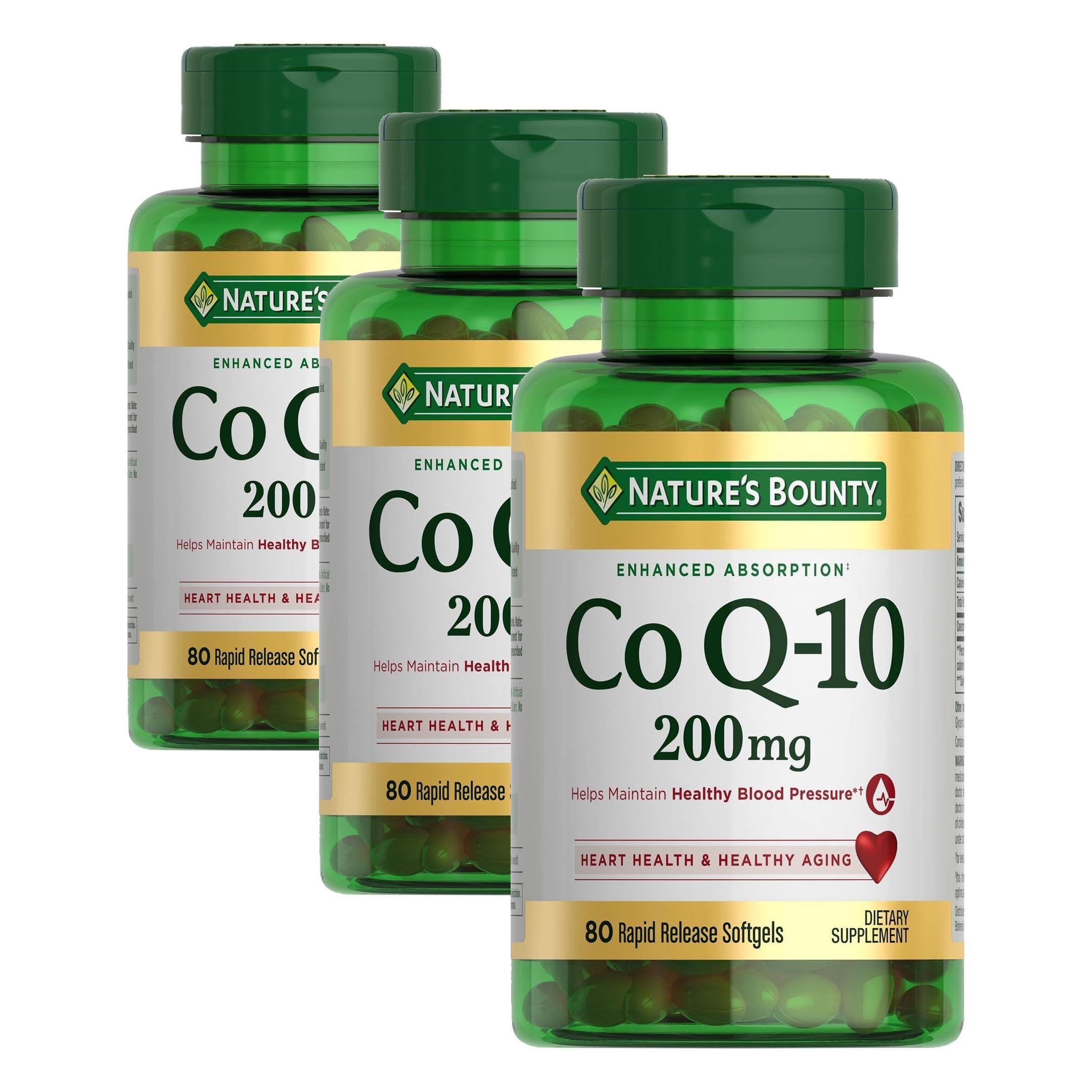 Nature's Bounty CoQ10, Supports Heart Health, Dietary Supplement, 200mg, 80 Rapid Release Softgels, (Pack of 2) 80 Count (Pack of 3)