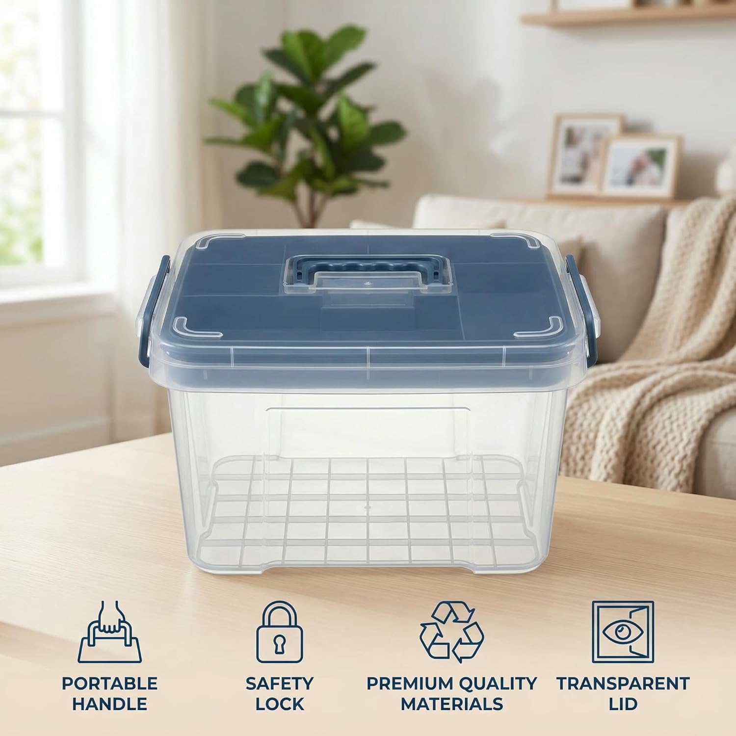 Pulseplay Clear Medicine Organizer Box with Handle Medicine Cabinet Organizer with Removable Tray First Aid Box Empty for Home Travel Outdoor (Blue)