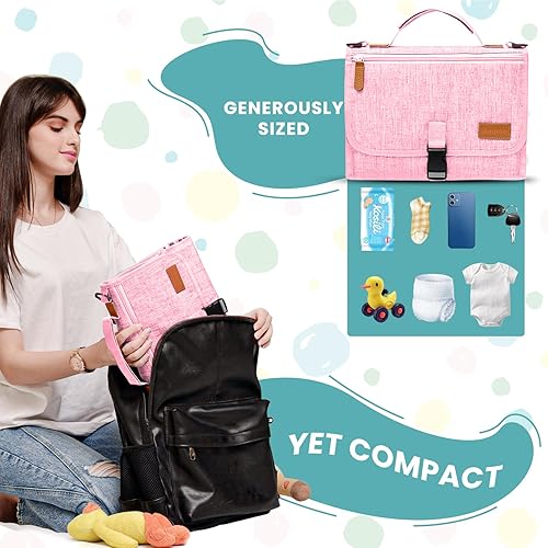 Miniatura 6 de UBRAVOO Cambiador de pañales portátil, bolsa de viaje para cambiador de pañales para bebé con bolsillo para toallitas, cambiador portátil de diseño